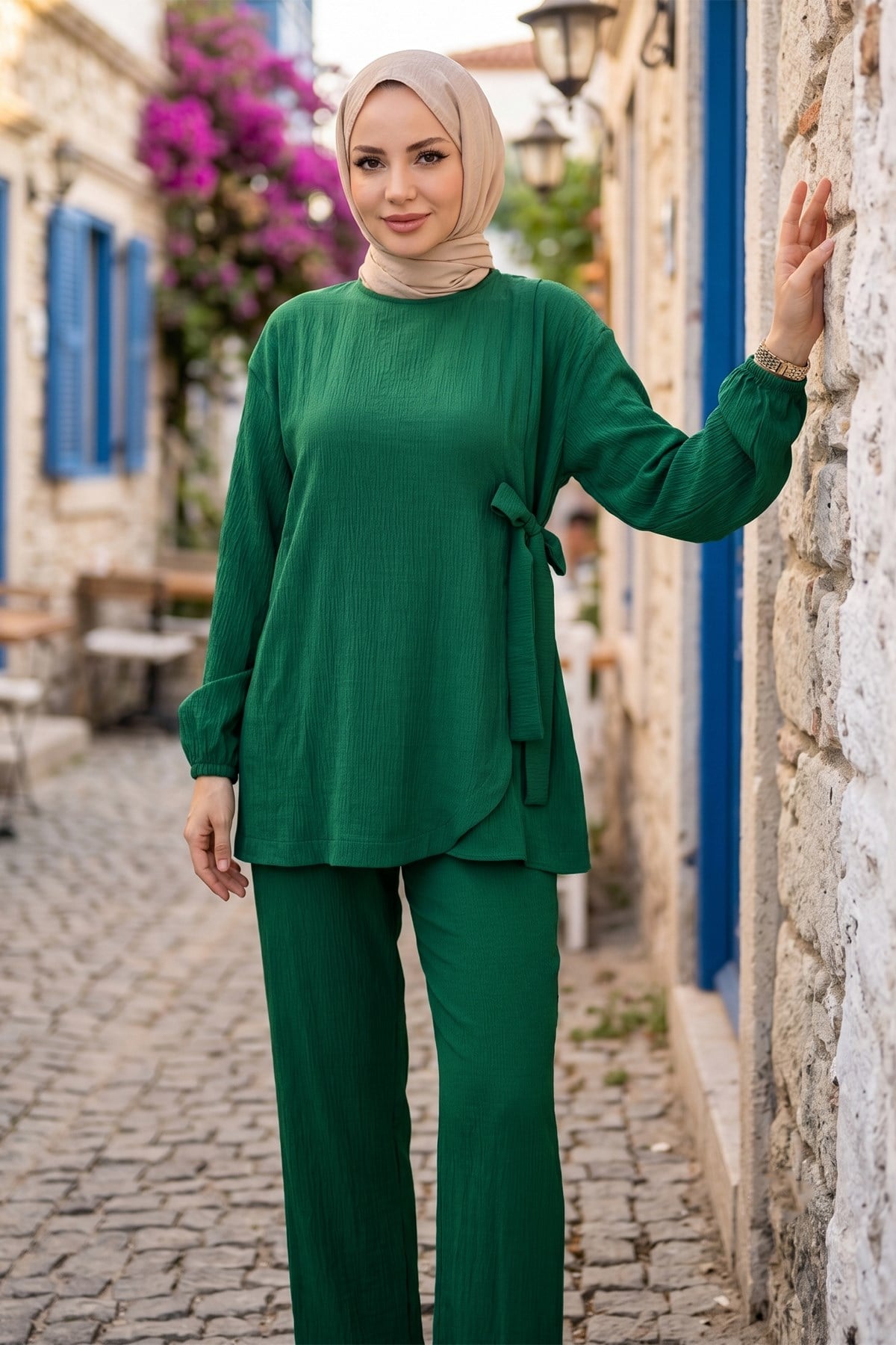 Bağlama Detaylı İkili Takım Yeşil HM2940