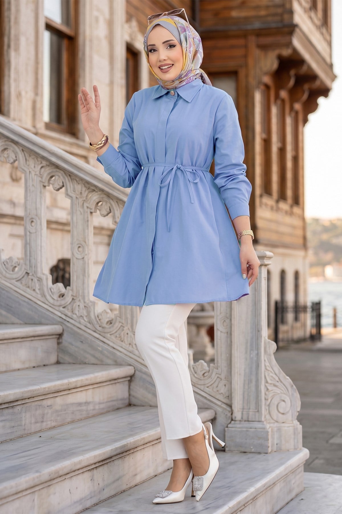 Bağlamalı Cepli Tunik Bebe Mavisi HM2911