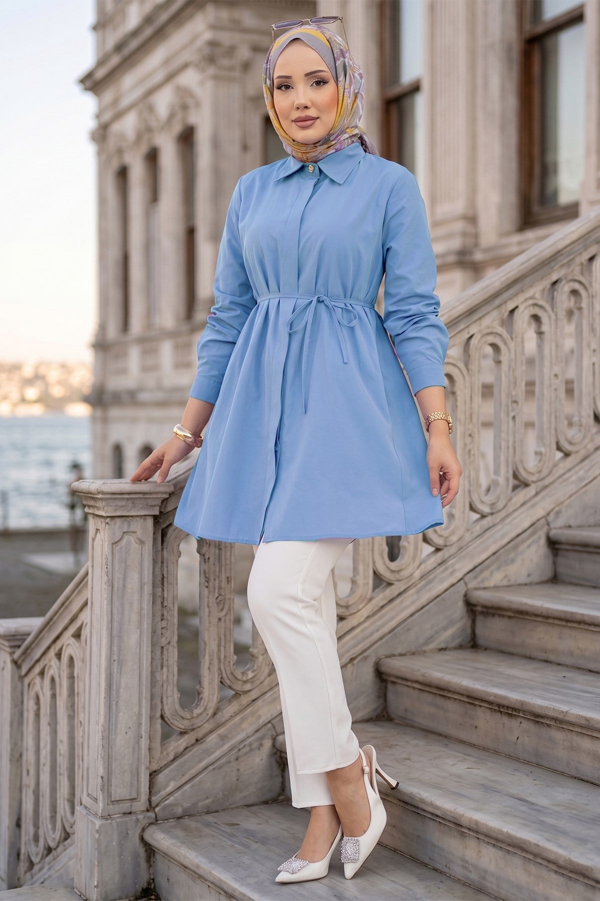 Bağlamalı Cepli Tunik Bebe Mavisi HM2911
