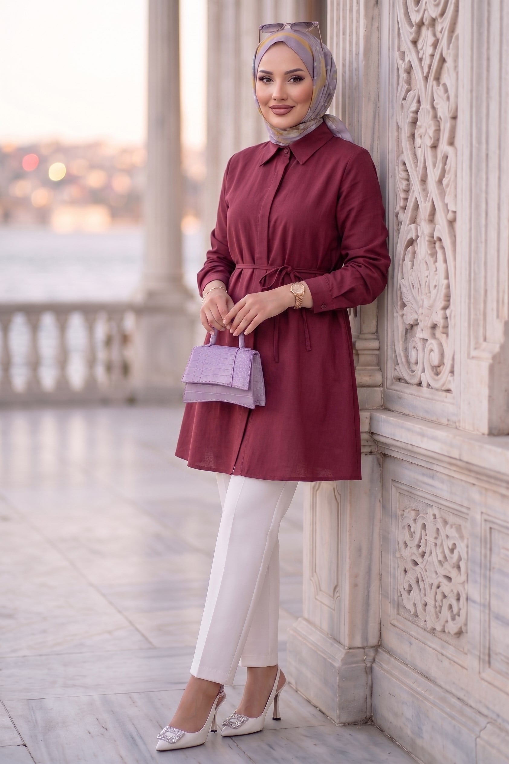 Bağlamalı Cepli Tunik Bordo HM2911