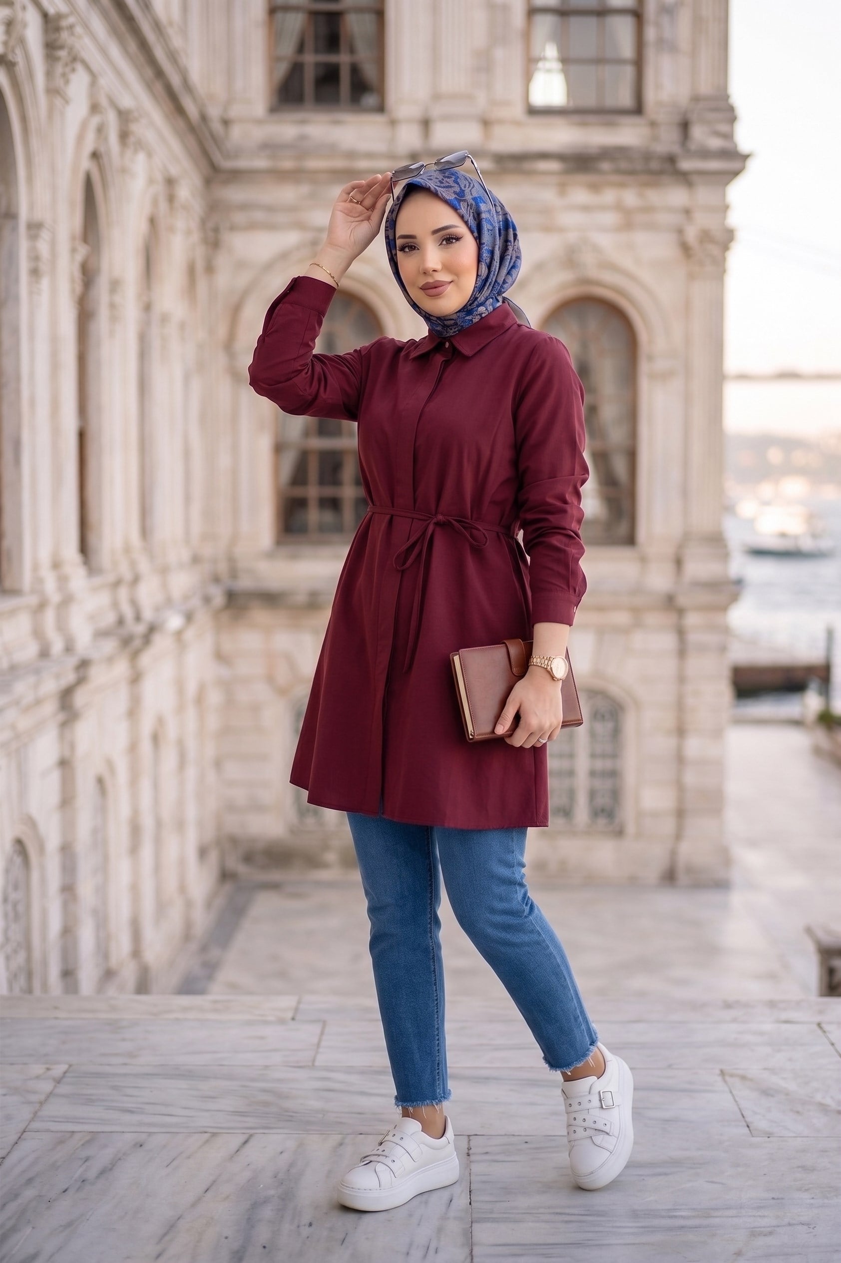 Bağlamalı Cepli Tunik Bordo HM2911