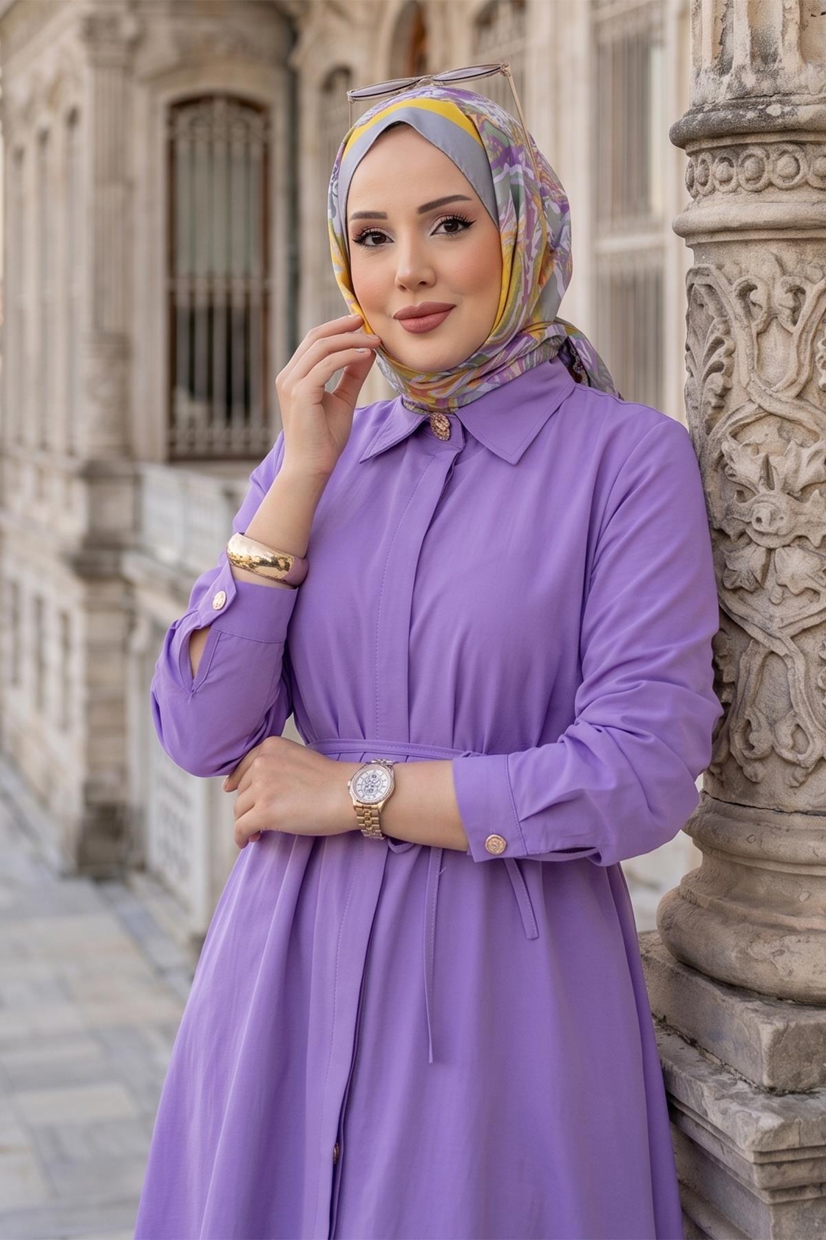Bağlamalı Cepli Tunik Lila HM2911