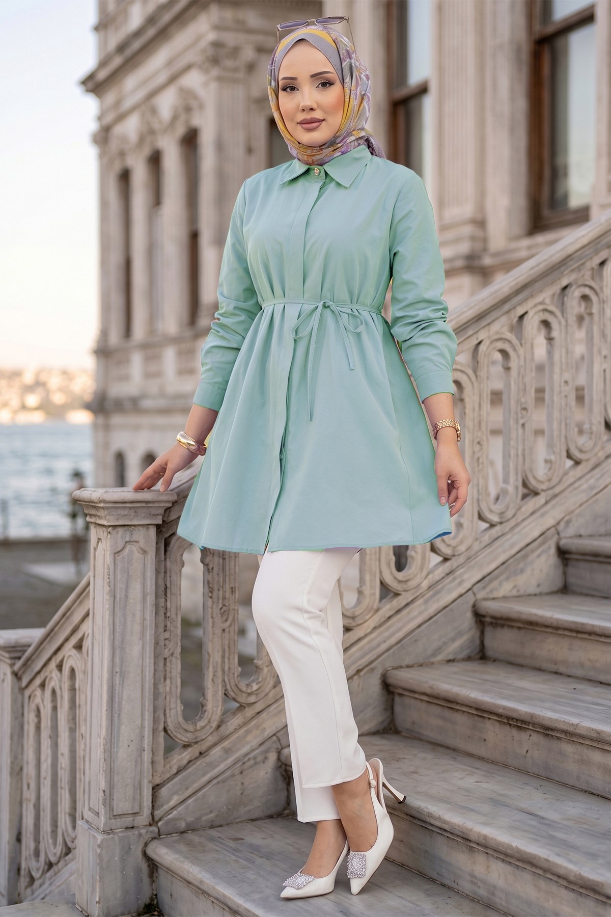 Bağlamalı Cepli Tunik Mint HM2911