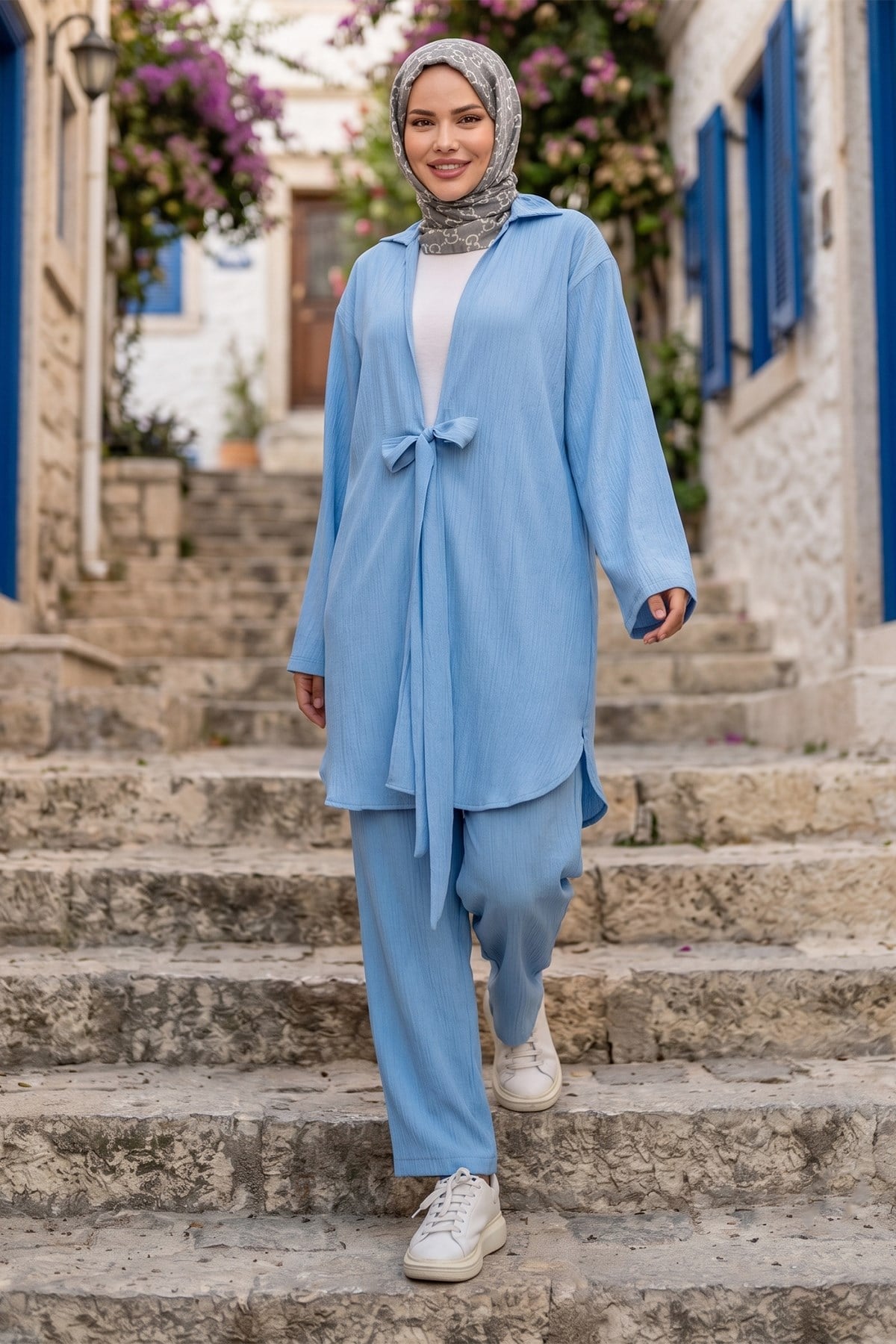 Bağlamalı Kimonolu İkili Takım Bebe Mavisi HM2938