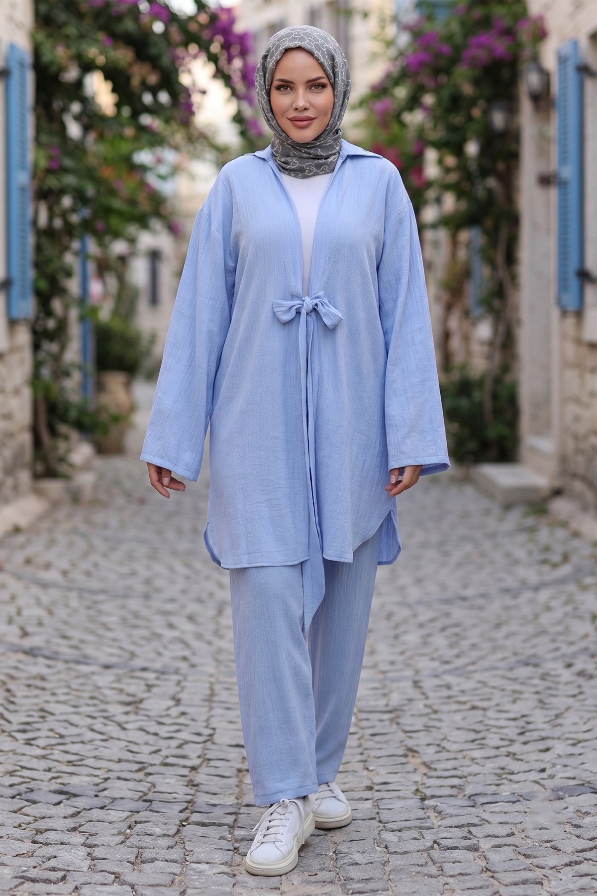 Bağlamalı Kimonolu İkili Takım Buz Mavisi HM2938