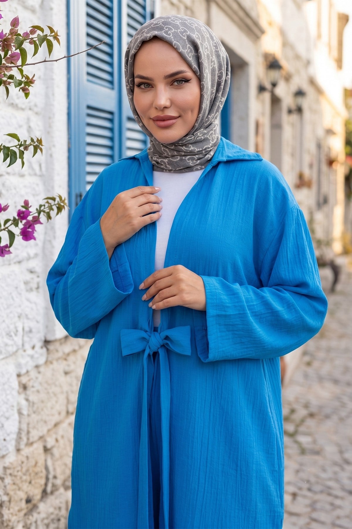 Bağlamalı Kimonolu İkili Takım Mavi HM2938
