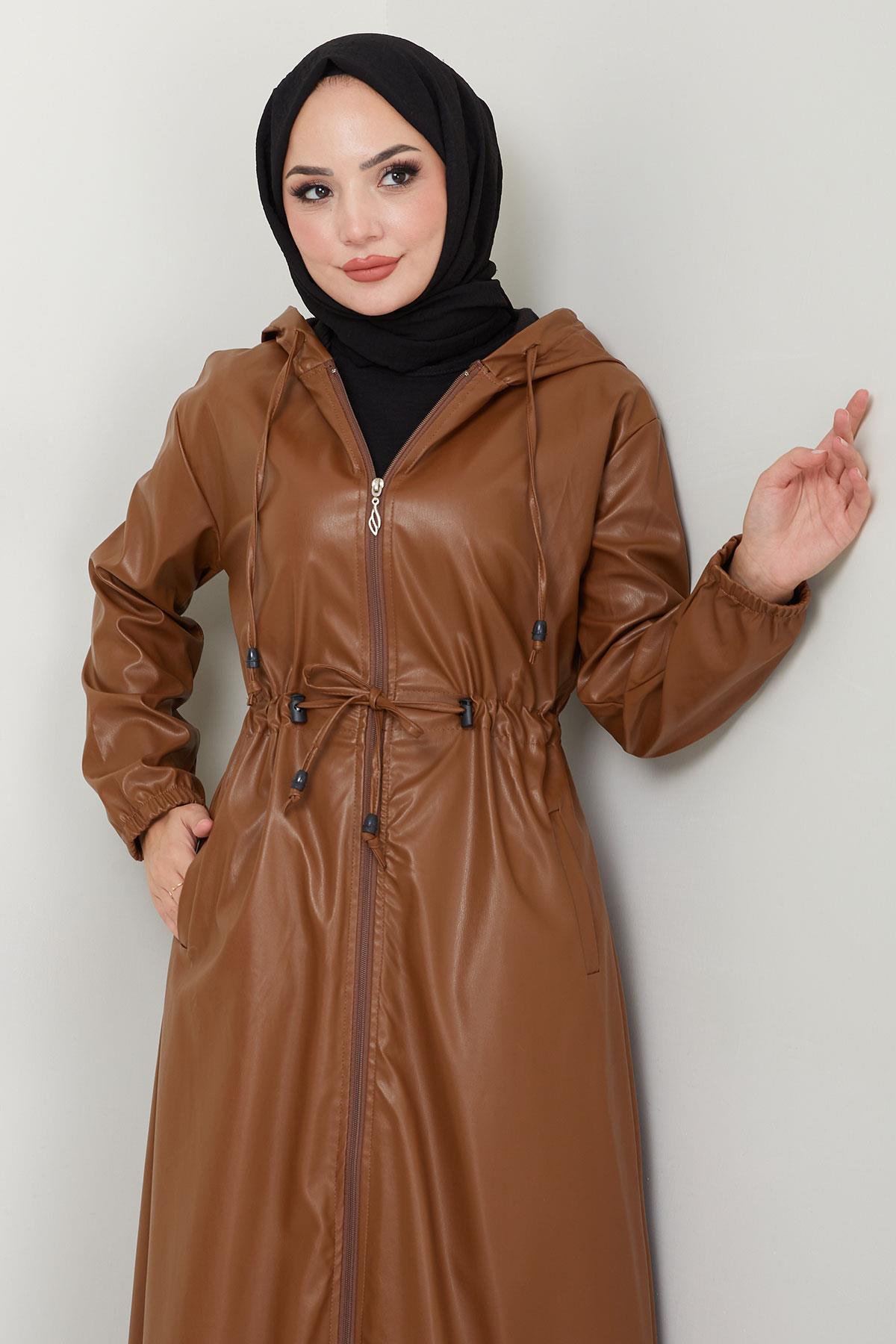 Bağlamalı Suni Deri Trençkot Taba HM2279