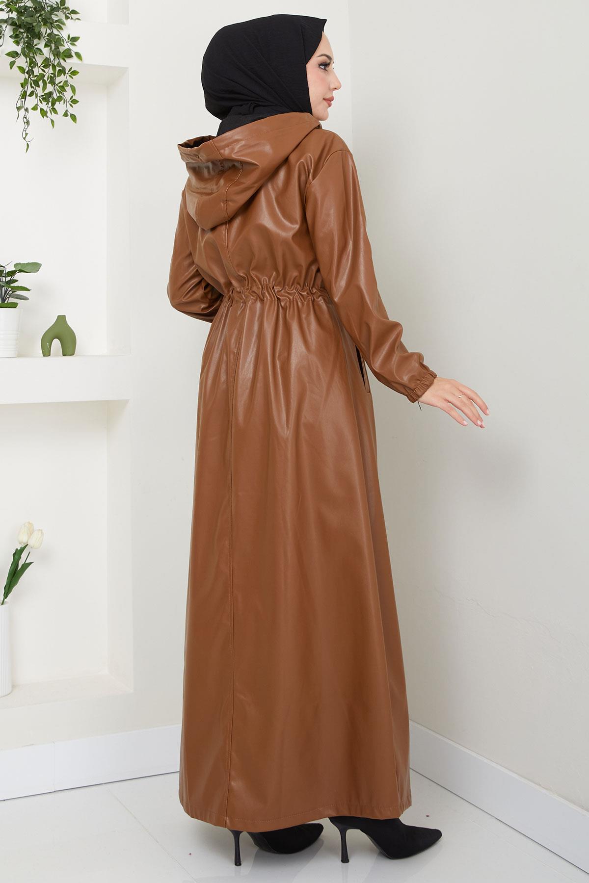 Bağlamalı Suni Deri Trençkot Taba HM2279