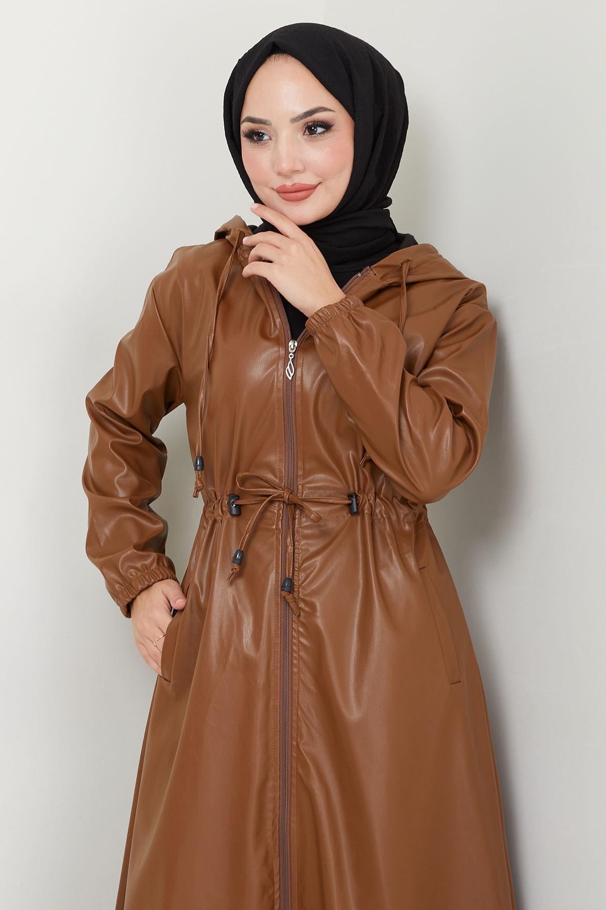 Bağlamalı Suni Deri Trençkot Taba HM2279