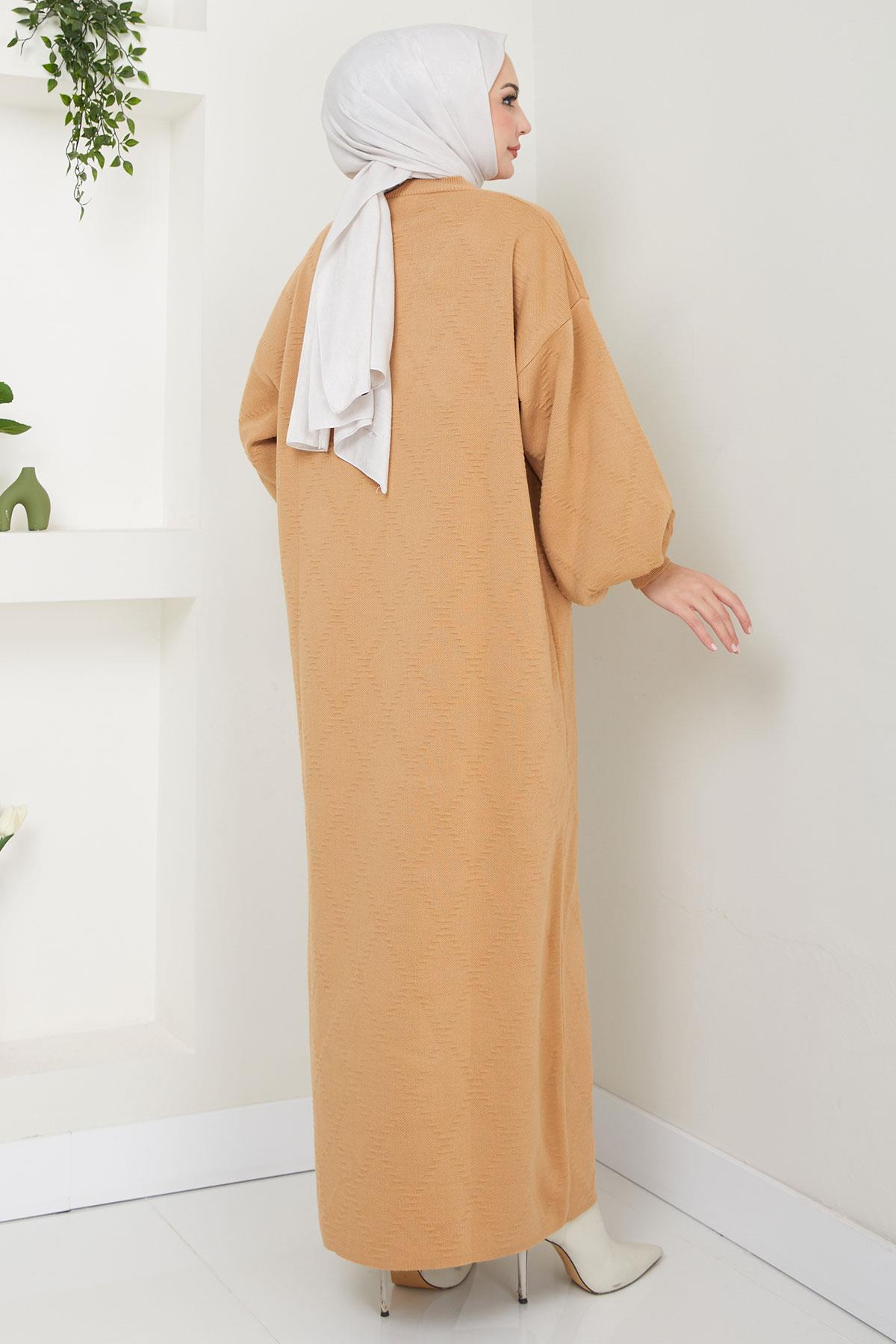 Balon Kol Triko Elbise Camel HM2535