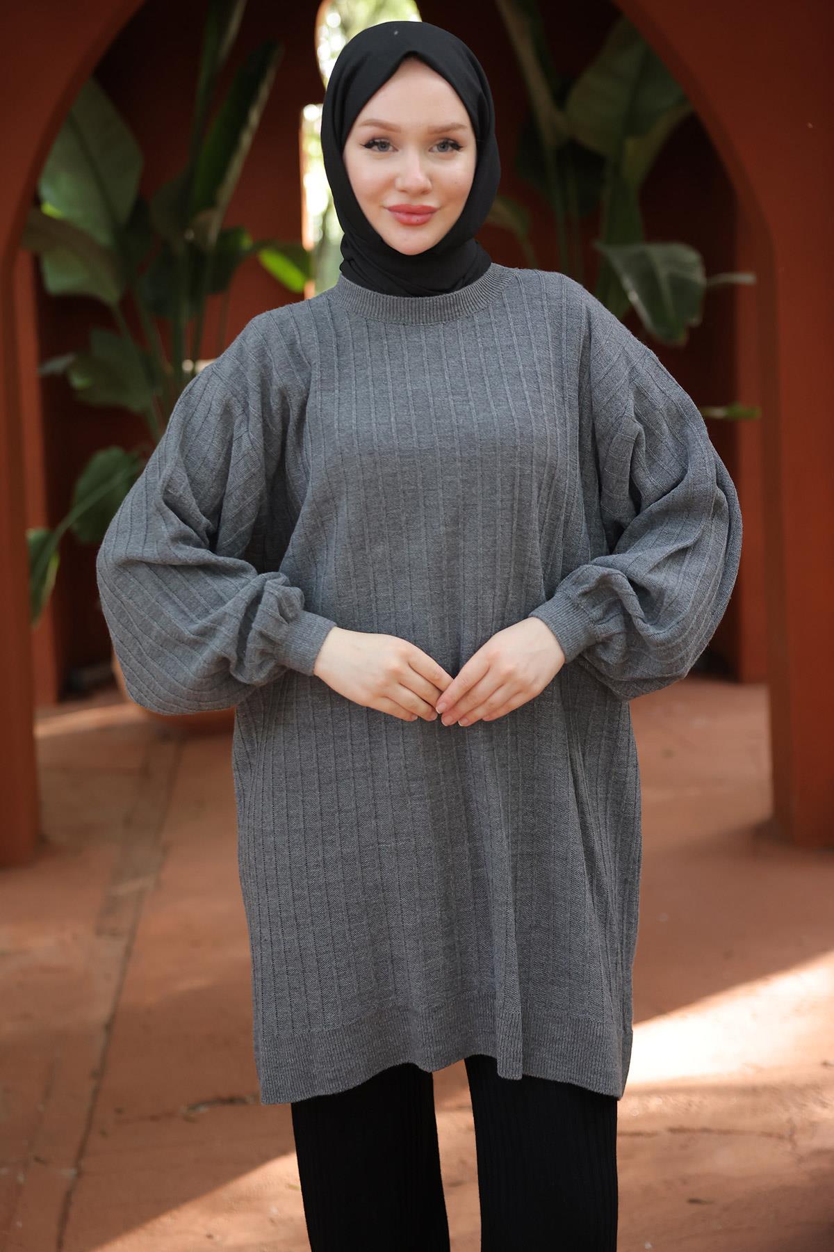 Balon Kol Triko Tunik Füme HM2519