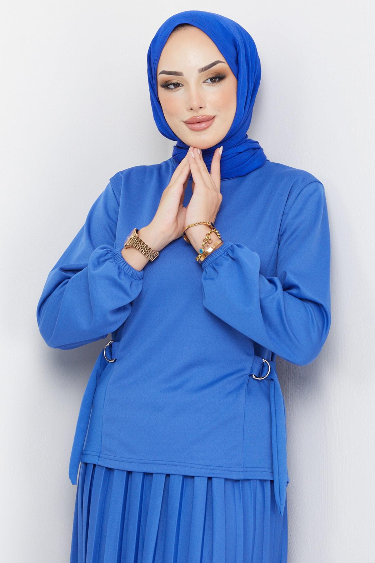 Beli Bağlamalı Etekli Takım Saks HM2200