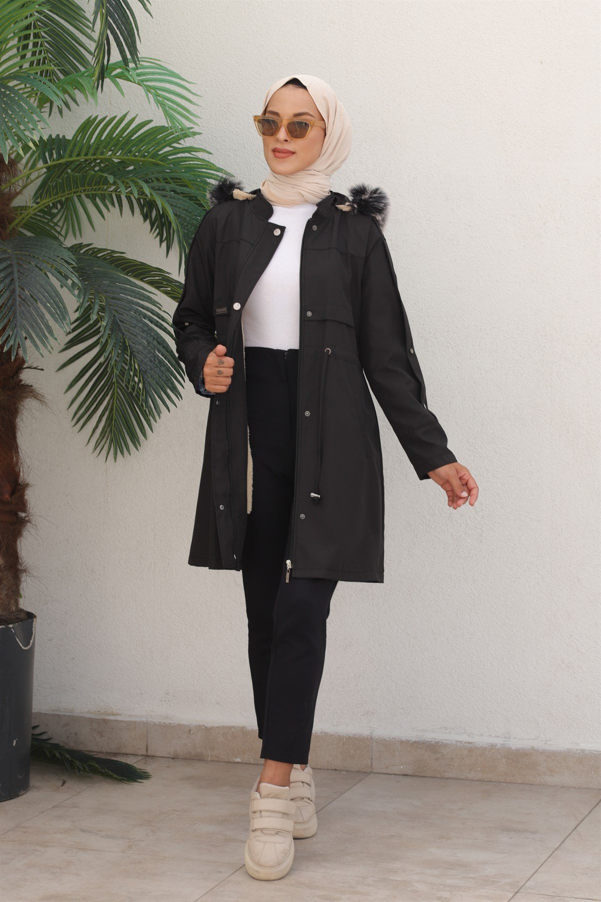 Beli Büzgülü Mont Siyah