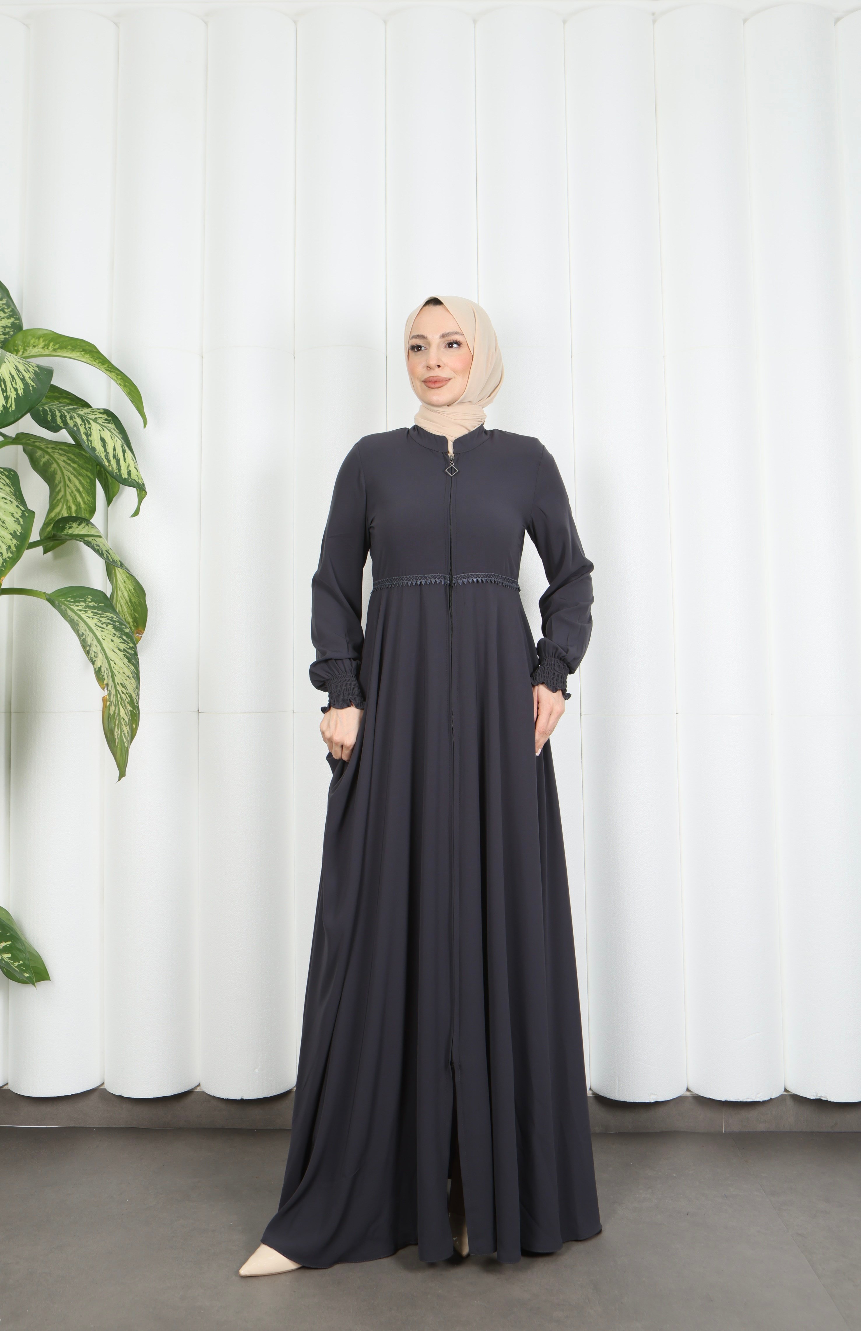 Beli Dantelli Mevlana Ferace Gri HNT7011