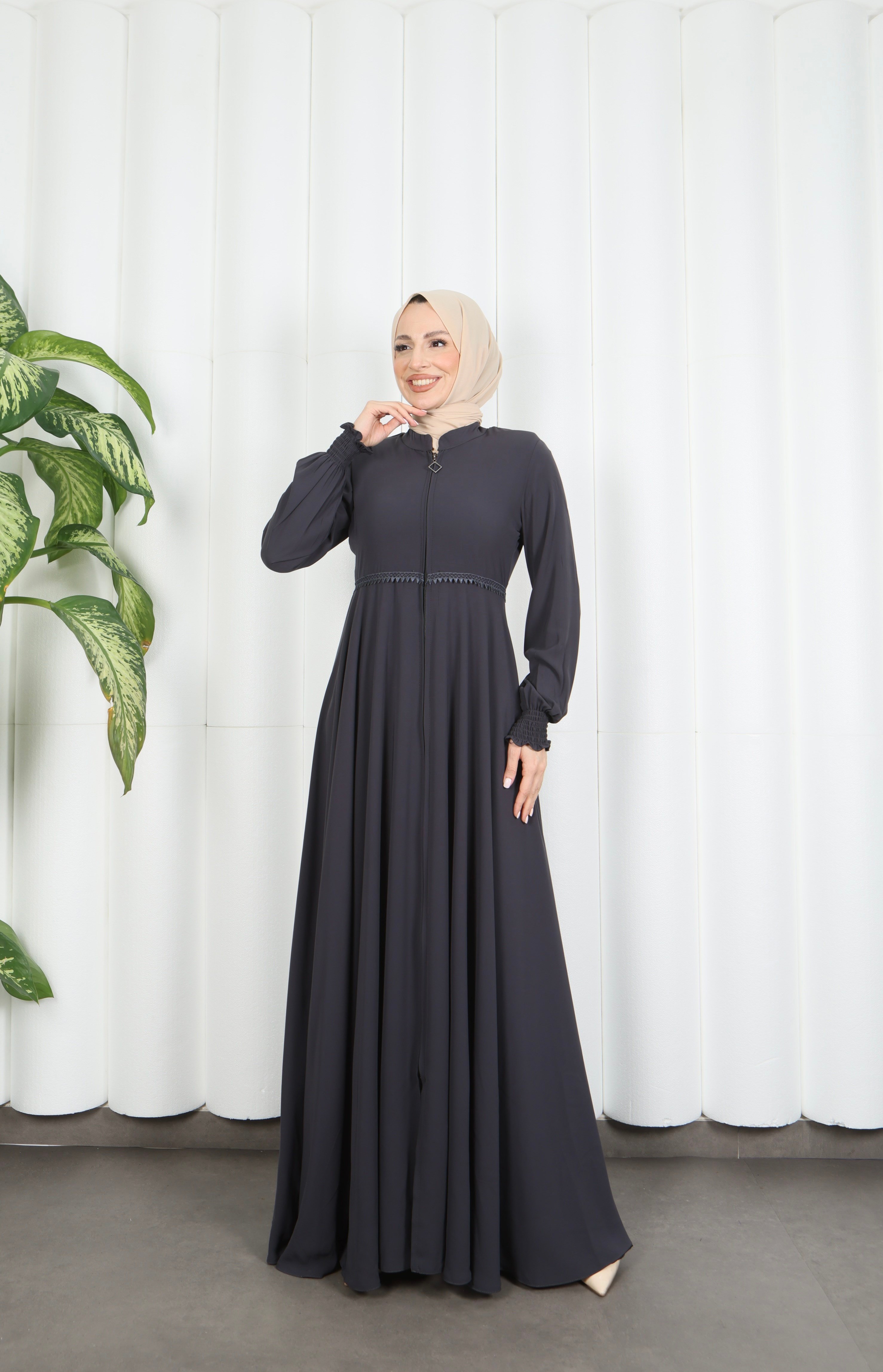 Beli Dantelli Mevlana Ferace Gri HNT7011