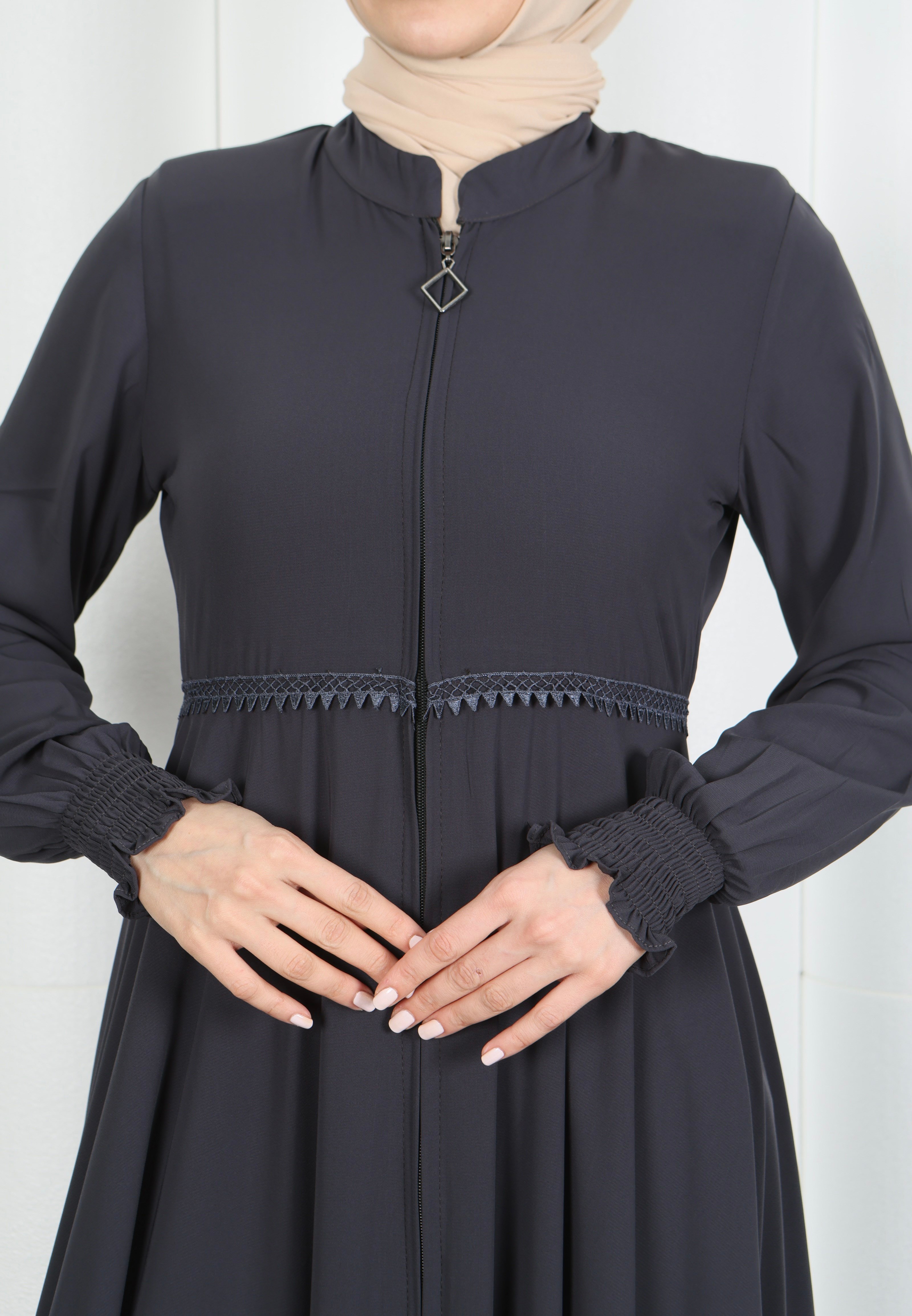 Beli Dantelli Mevlana Ferace Gri HNT7011