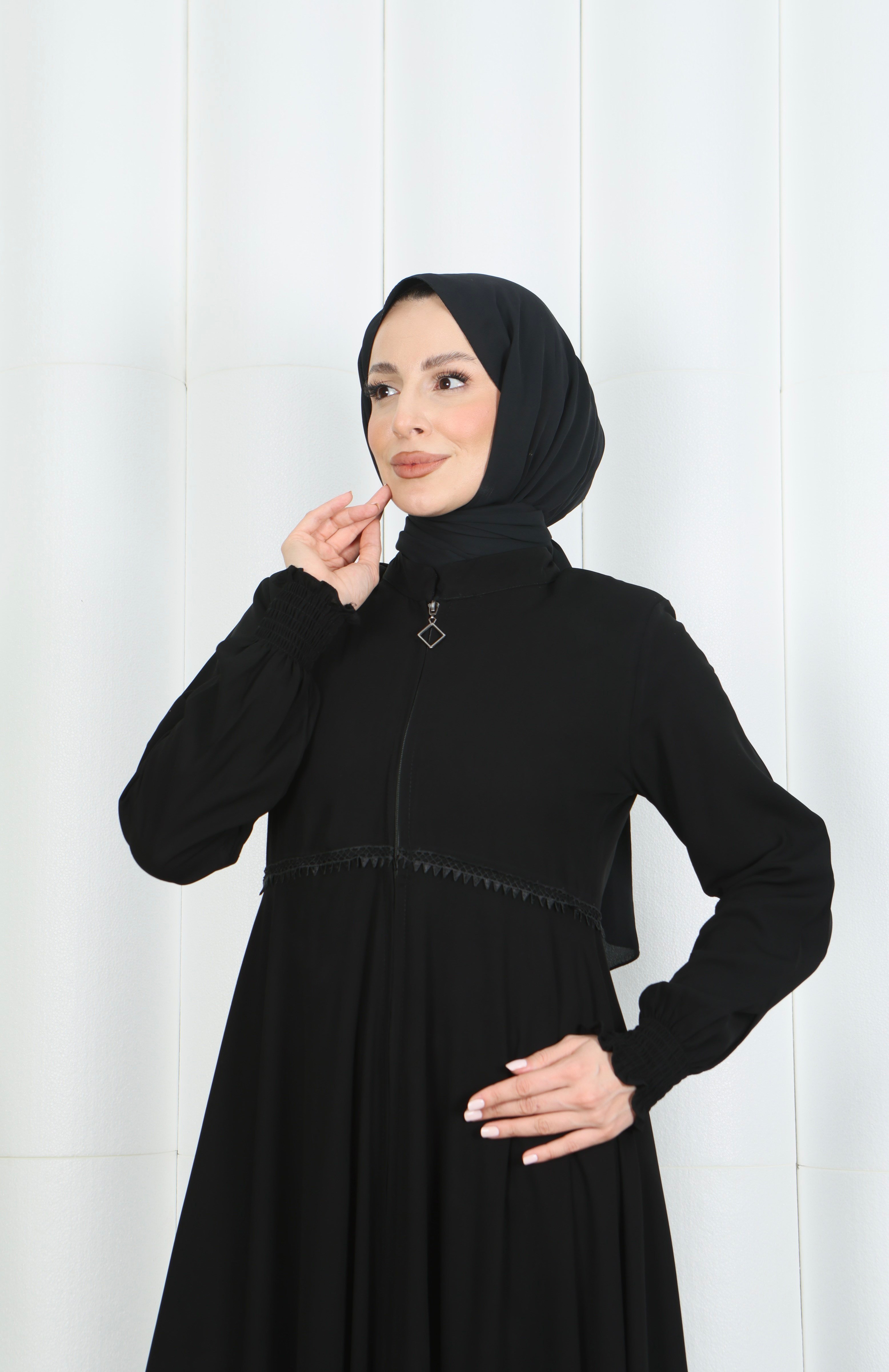 Beli Dantelli Mevlana Ferace Siyah HNT7011