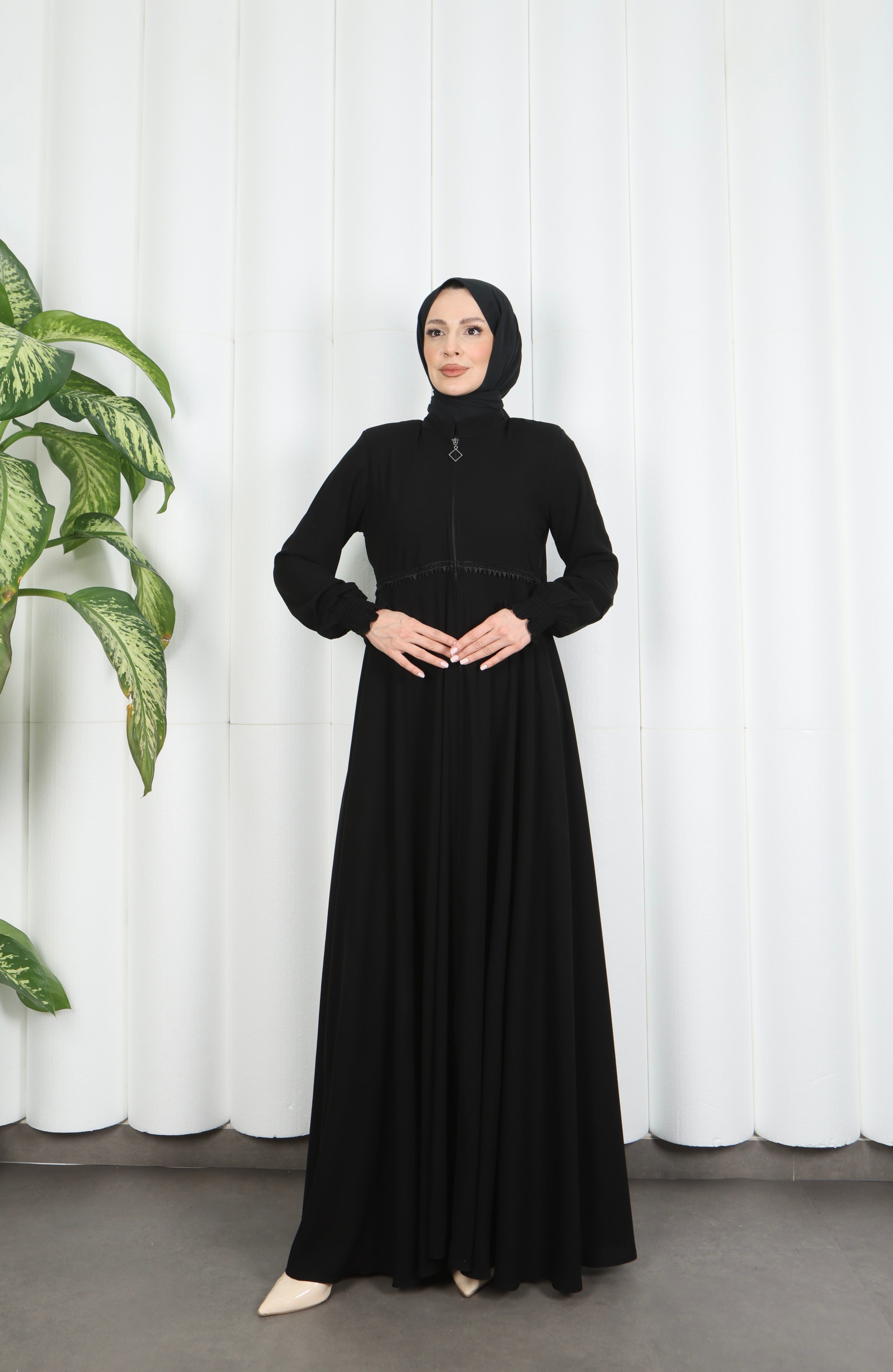 Beli Dantelli Mevlana Ferace Siyah HNT7011