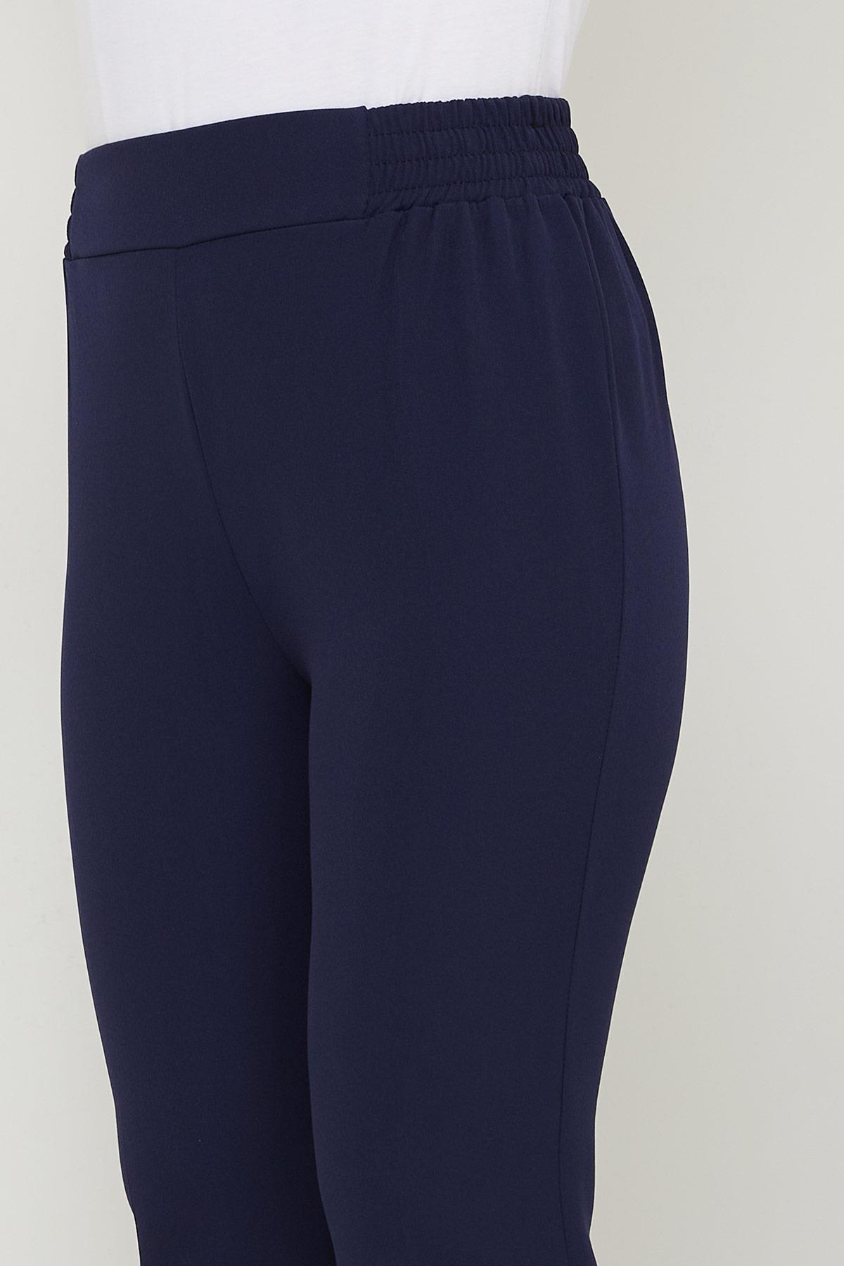 Beli Lastikli İspanyol Paça Kumaş Pantolon Lacivert HM2781