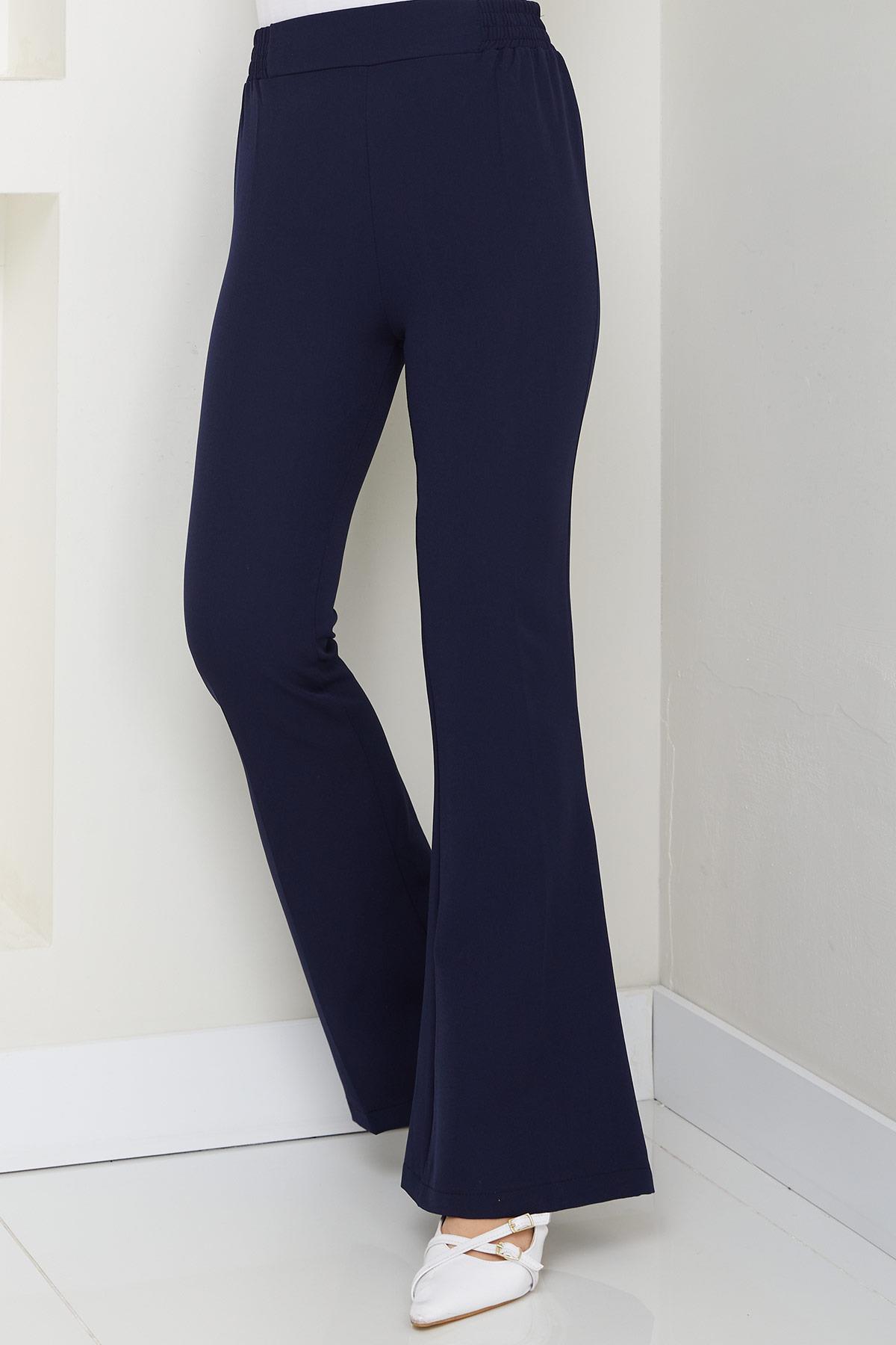 Beli Lastikli İspanyol Paça Kumaş Pantolon Lacivert HM2781
