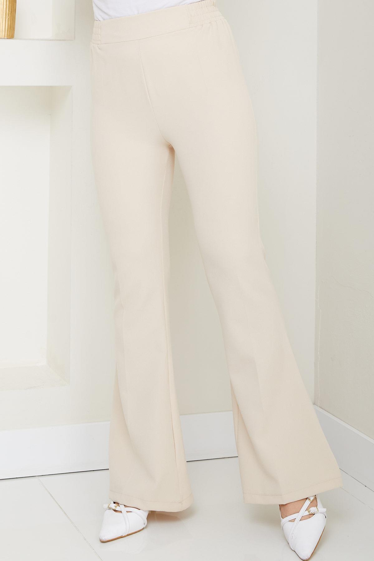Beli Lastikli İspanyol Paça Kumaş Pantolon Bej HM2781