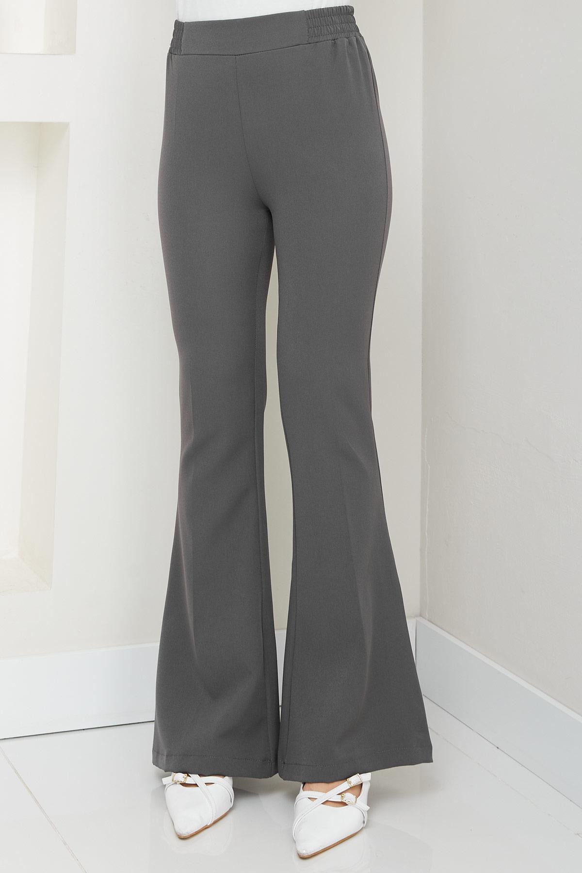 Beli Lastikli İspanyol Paça Kumaş Pantolon Füme HM2781