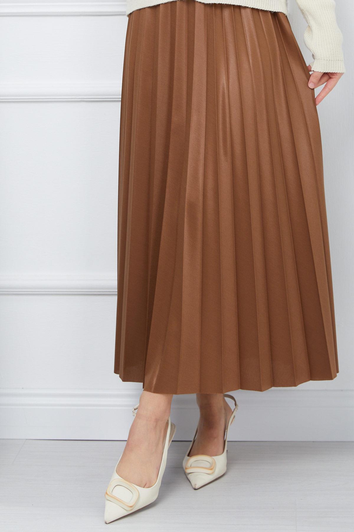 Beli Lastikli Piliseli Etek Taba HM2341