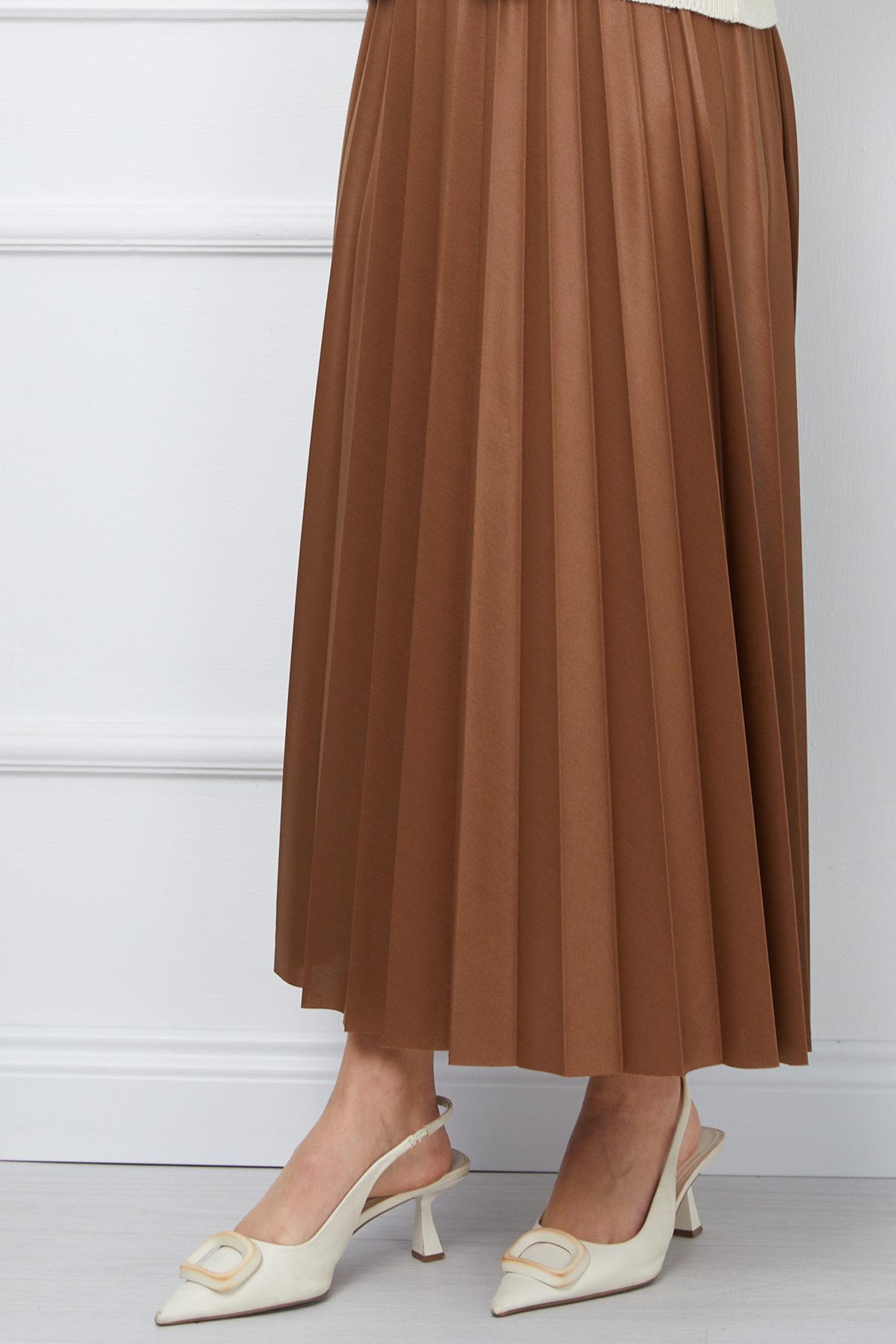 Beli Lastikli Piliseli Etek Taba HM2341