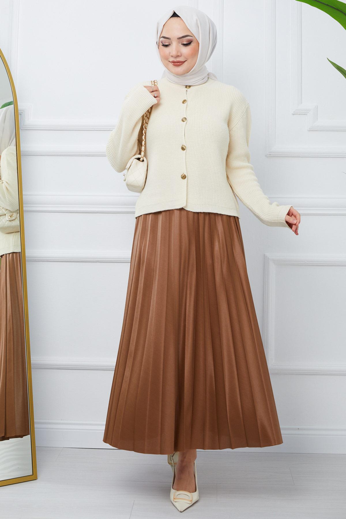 Beli Lastikli Piliseli Etek Taba HM2341