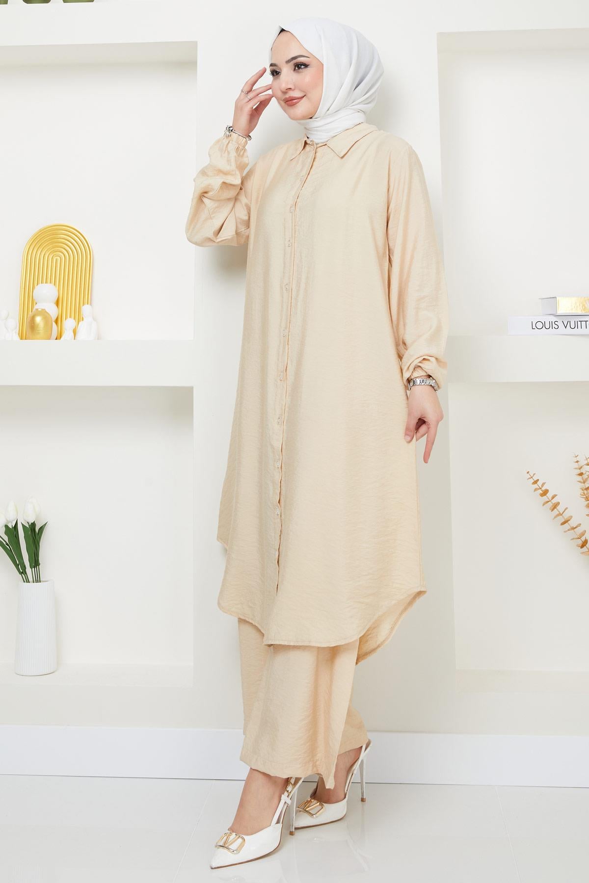 Beyza Tunik Pantolon İkili Takım Bej HM2385