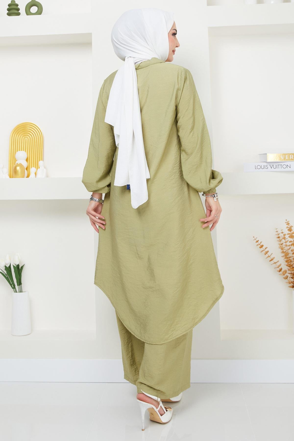 Beyza Tunik Pantolon İkili Takım Yağ Yeşili HM2385