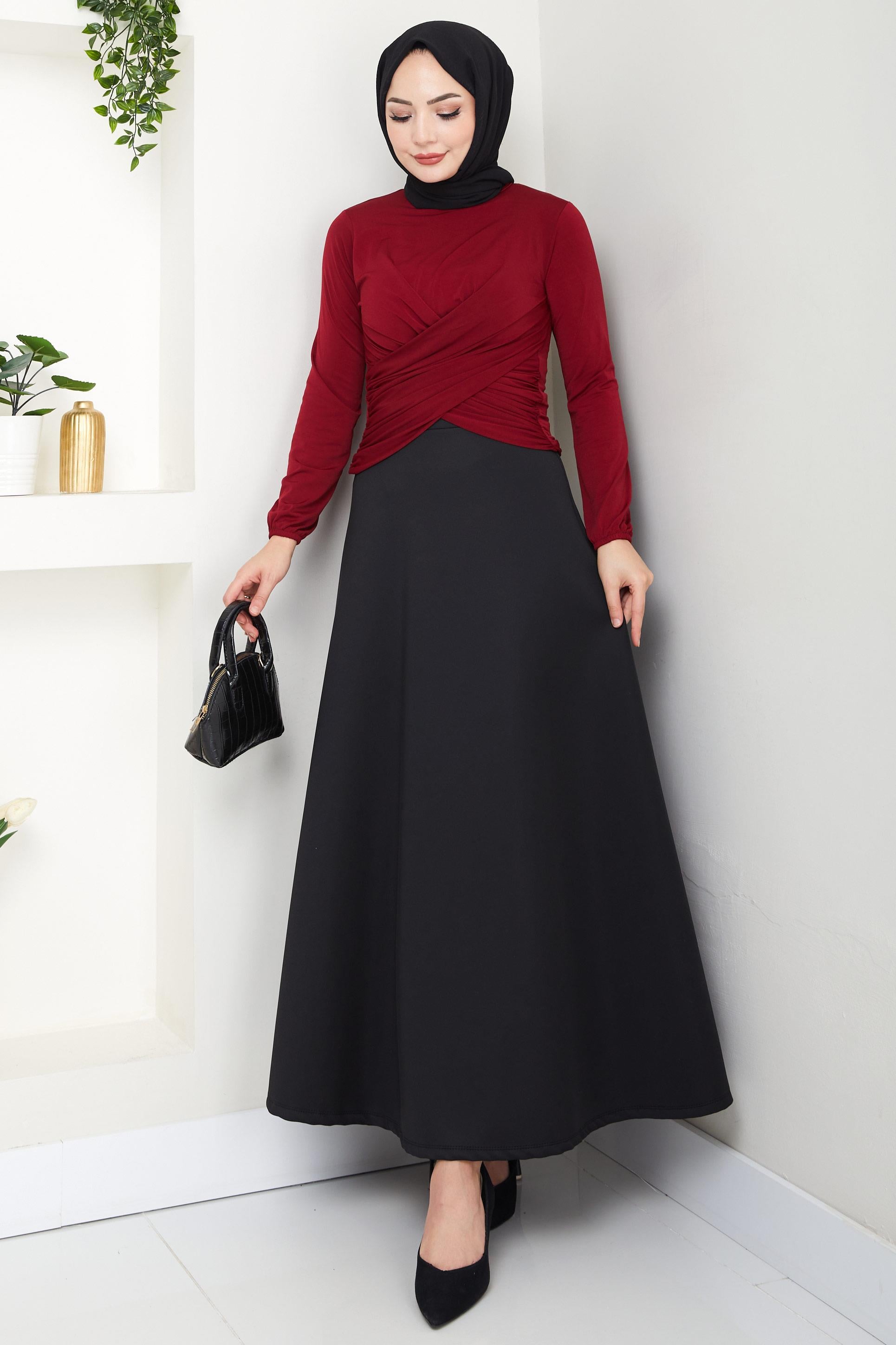 Bisiklet Yaka Büzgülü Sandy Bluz Bordo HM2765