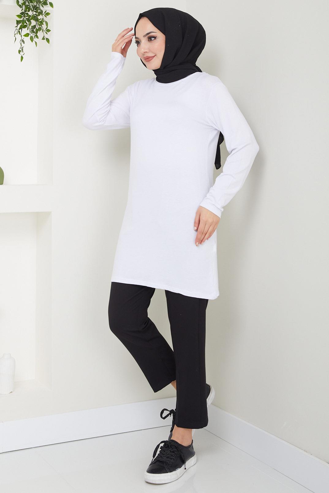 Bisiklet Yaka Tunik Beyaz HM2460