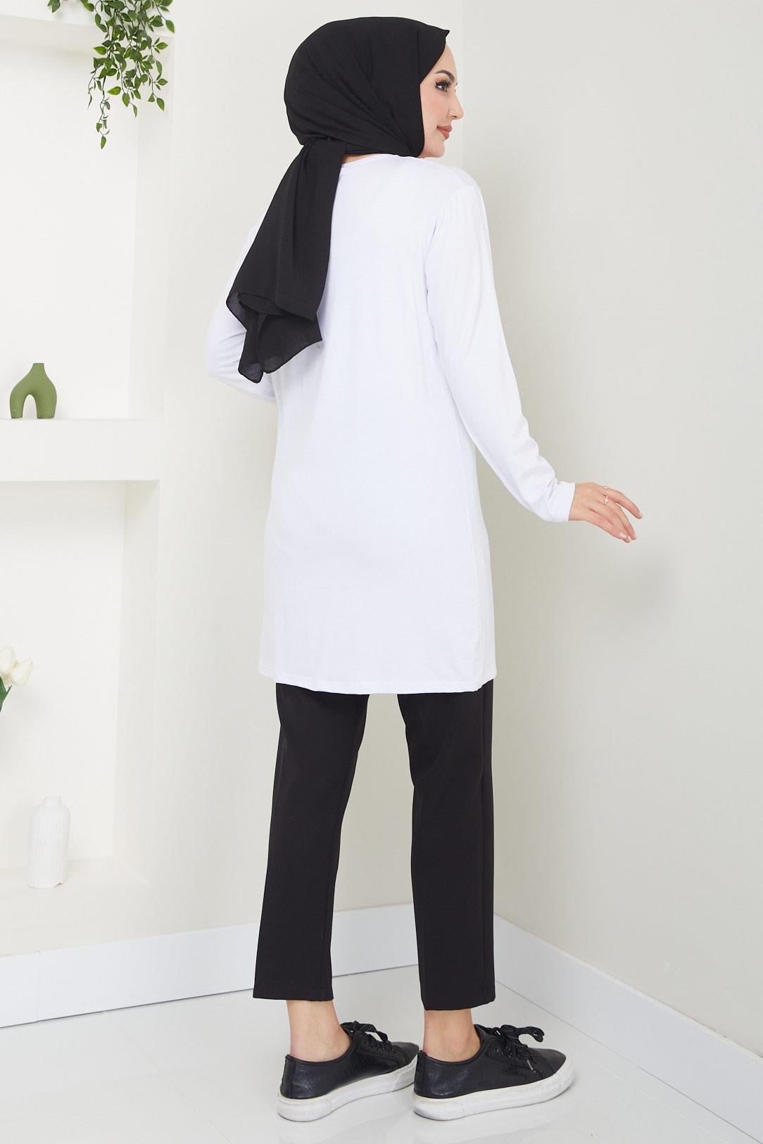Bisiklet Yaka Tunik Beyaz HM2460