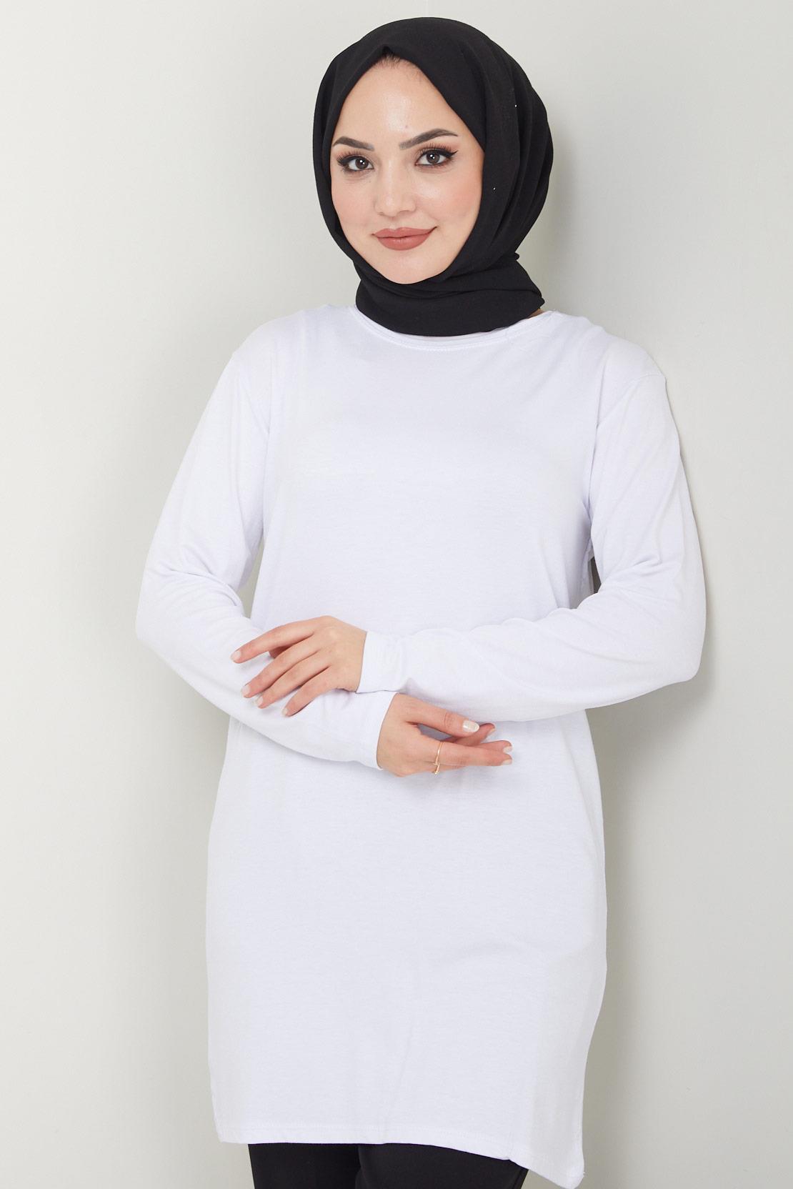 Bisiklet Yaka Tunik Beyaz HM2460