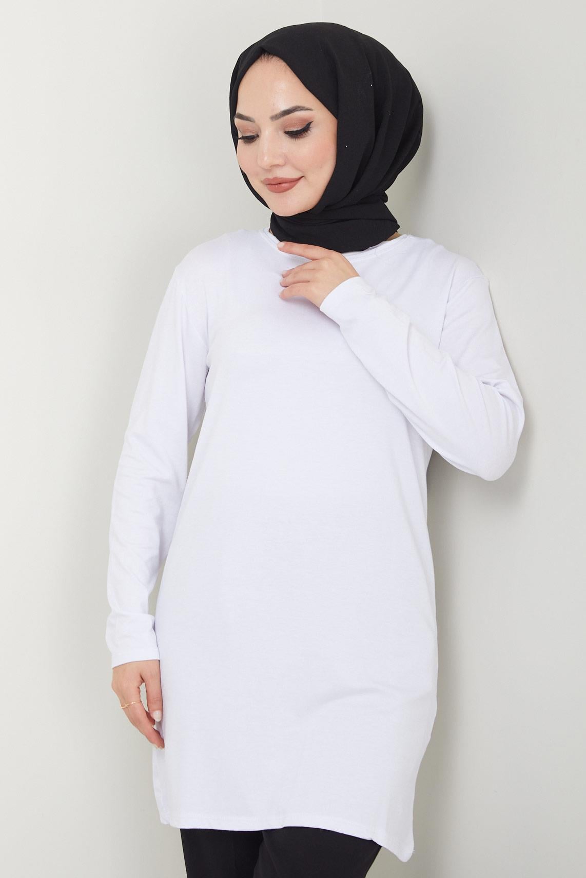 Bisiklet Yaka Tunik Beyaz HM2460