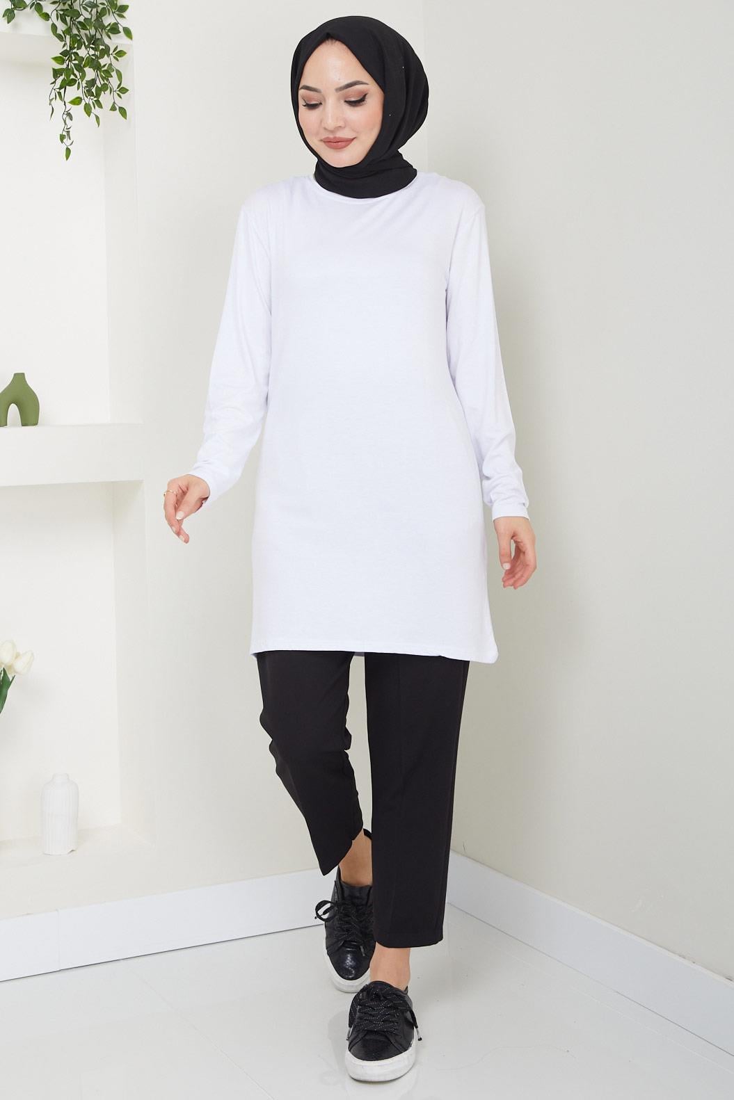 Bisiklet Yaka Tunik Beyaz HM2460