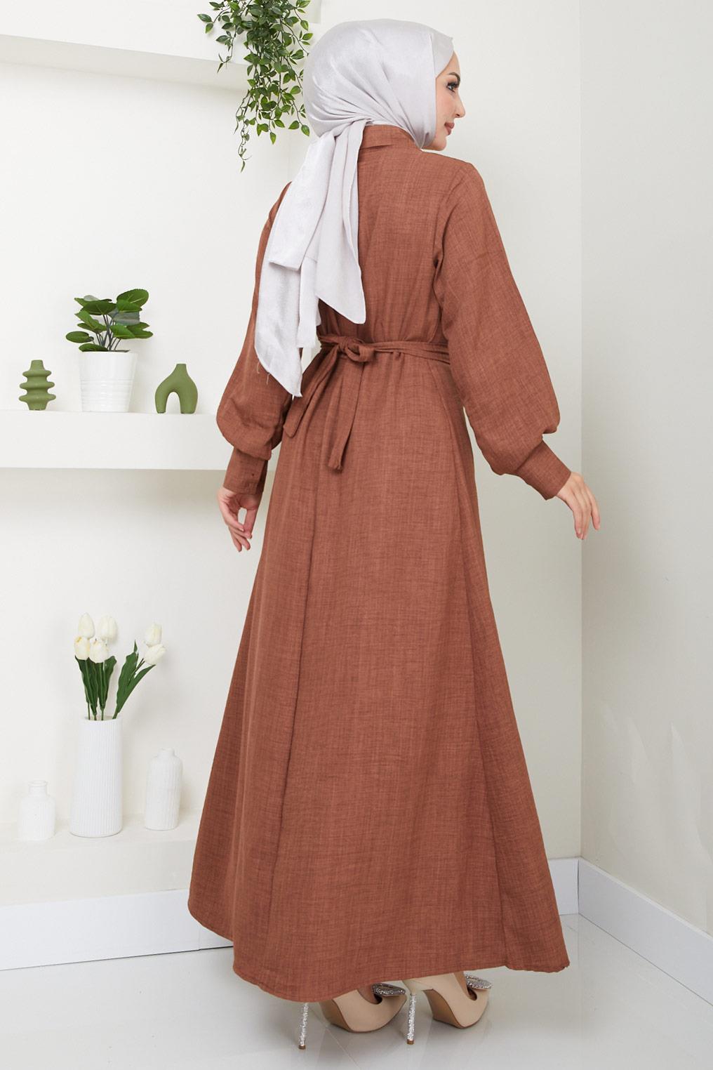 Boncuklu Sofia Elbise Taba HM2476