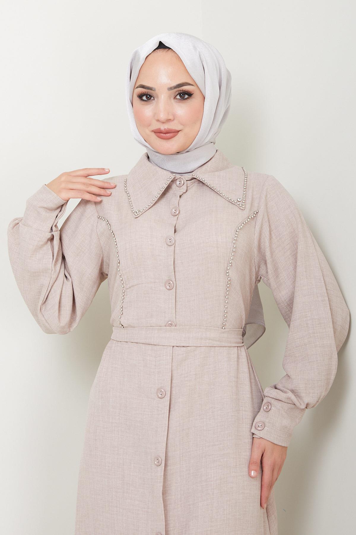Boncuklu Sofia Elbise Vizon HM2476