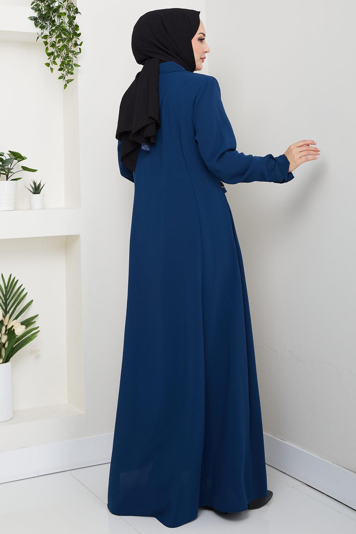 Broşlu Büyük Beden Ferace Petrol HM2843