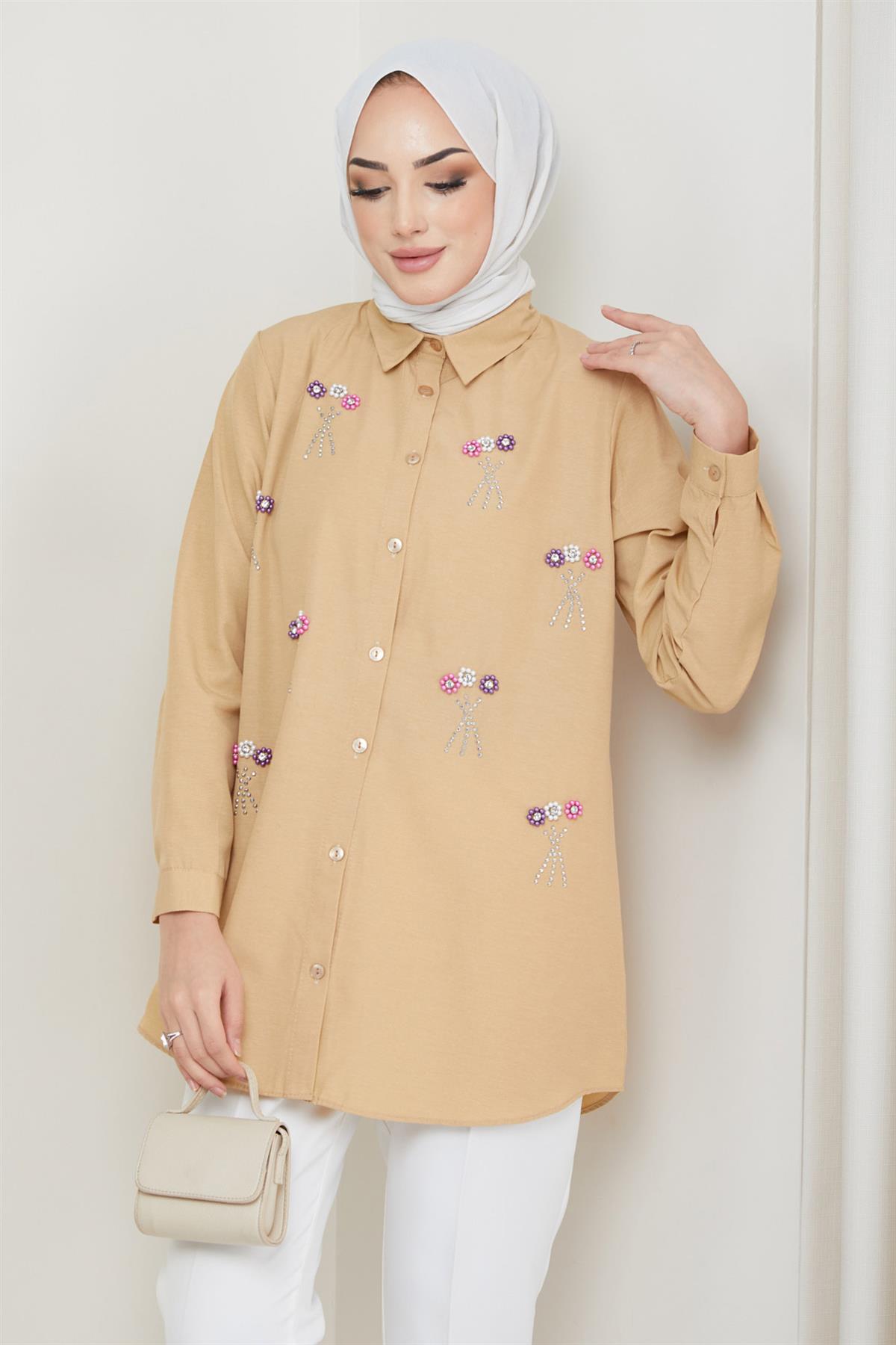 Buket Taş Detaylı Tunik Camel
