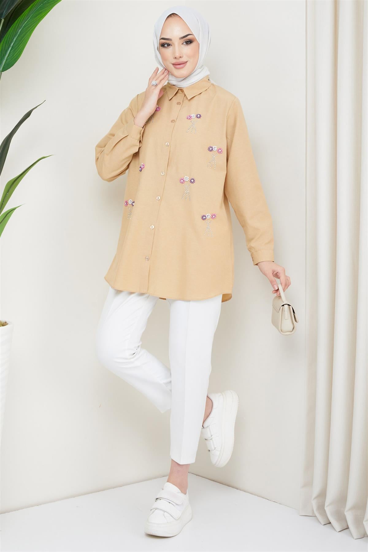 Buket Taş Detaylı Tunik Camel