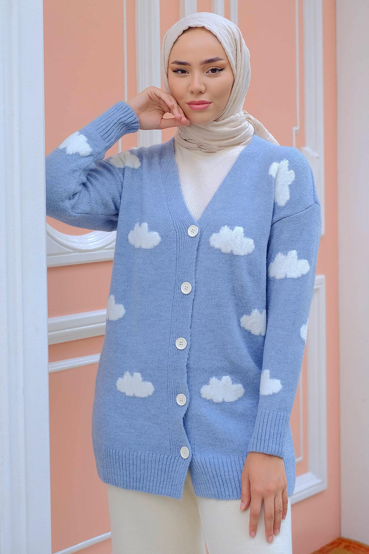 Bulut Desenli Triko Hırka Bebe Mavisi HM2233
