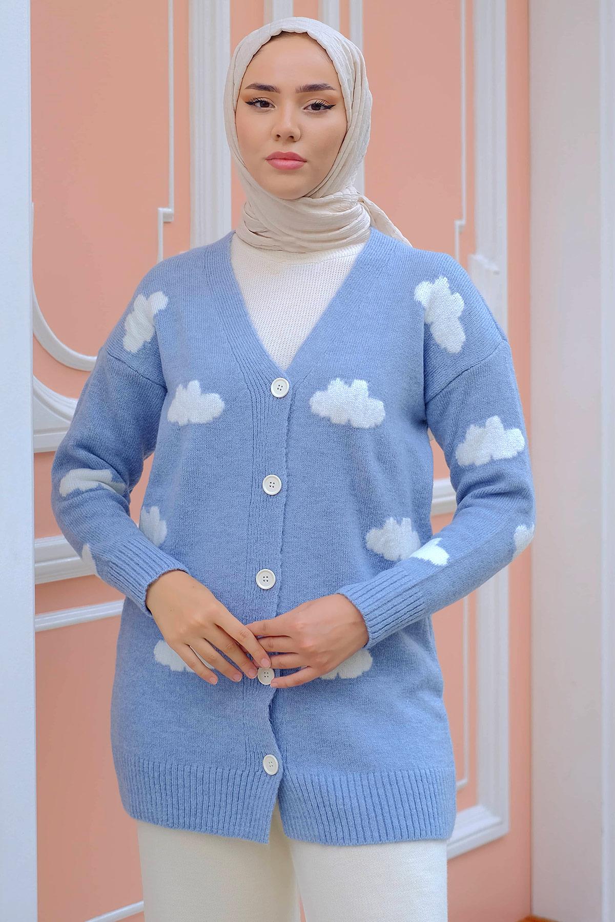Bulut Desenli Triko Hırka Bebe Mavisi HM2233