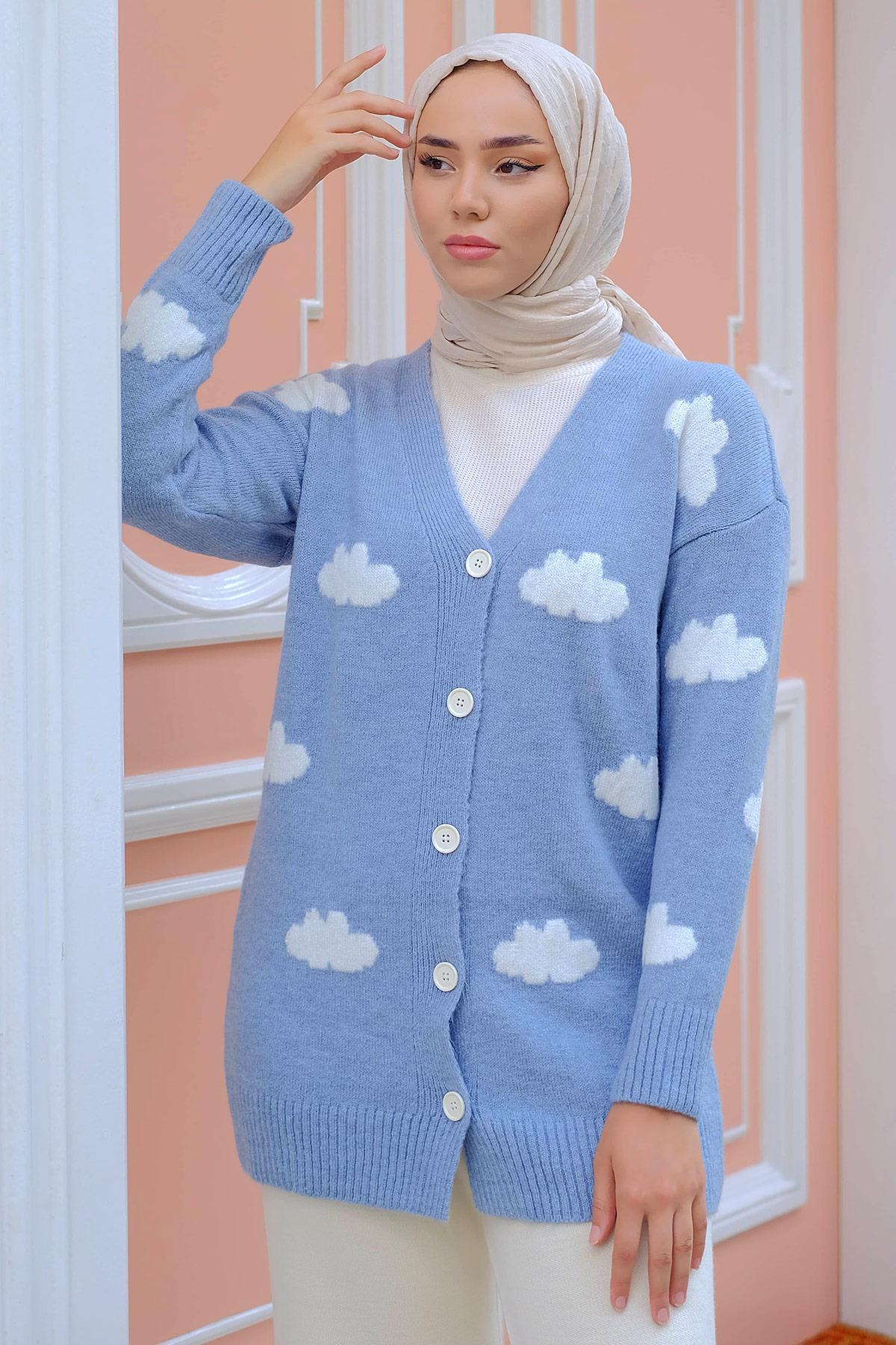 Bulut Desenli Triko Hırka Bebe Mavisi HM2233