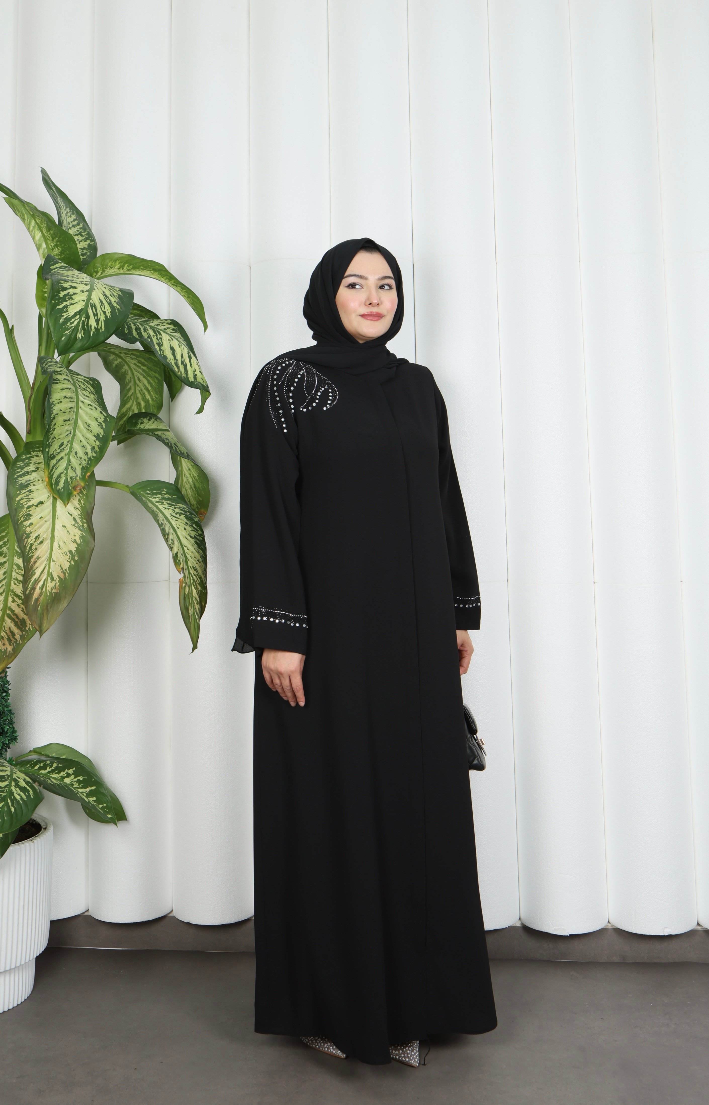 Büyük Beden Omuz Taş İşlemeli  Anne  Elbise Siyah HNT1002