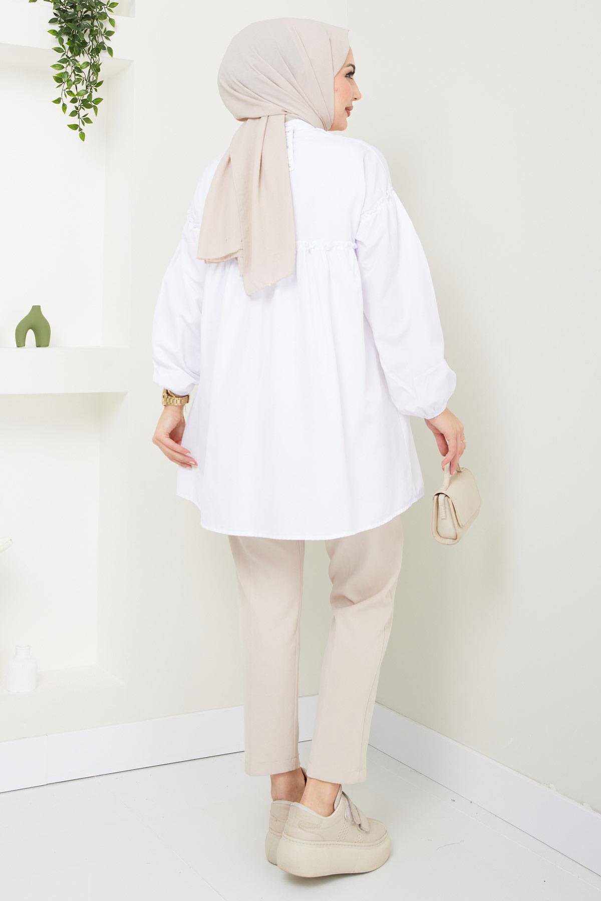 Büzgülü Tunik Beyaz HM2411
