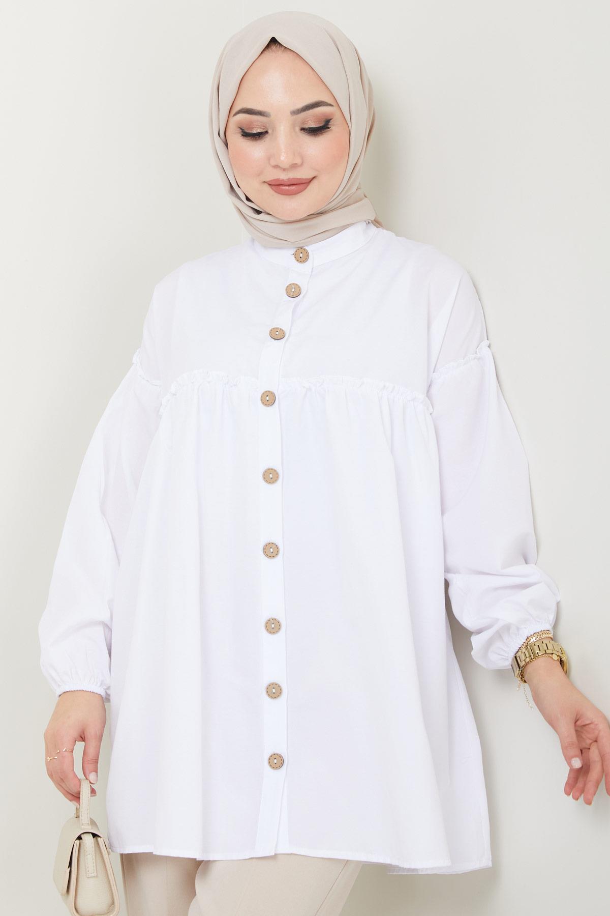 Büzgülü Tunik Beyaz HM2411