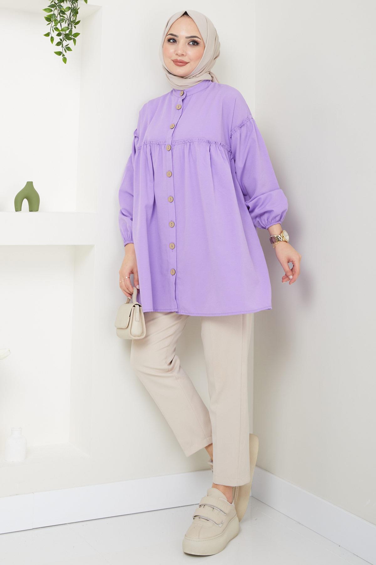 Büzgülü Tunik Lila HM2411