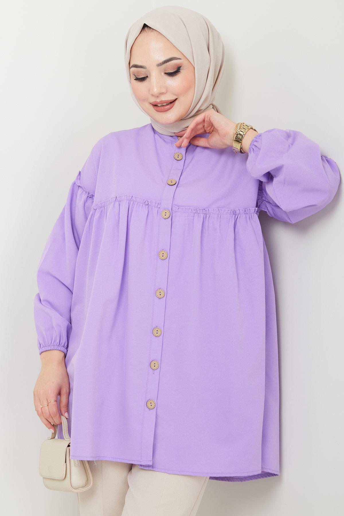 Büzgülü Tunik Lila HM2411